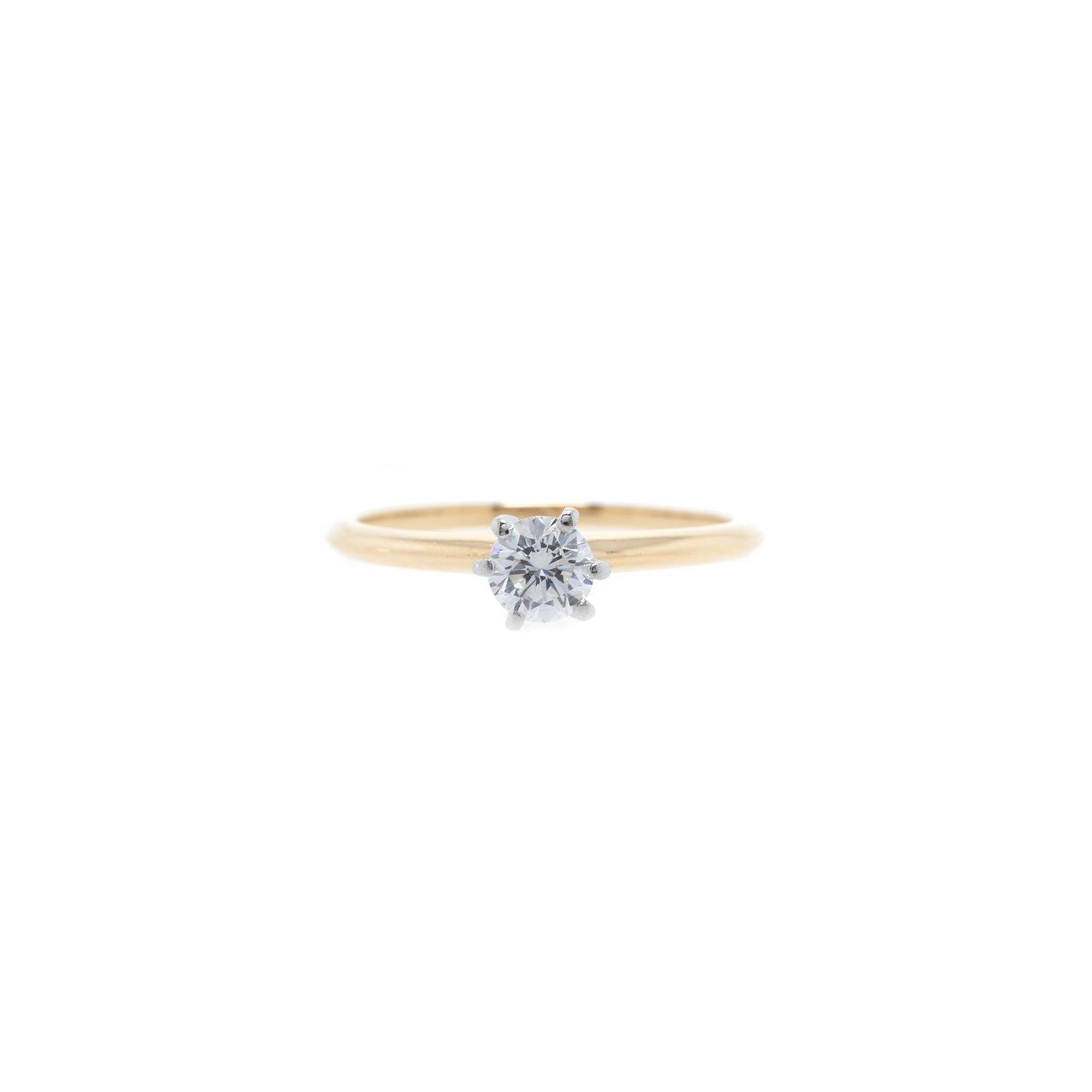 Tiffany & Co. 18k Yellow Gold Solitaire 0.37 ct. Diamond Engagement Ring w/ Box & Damond Certificate