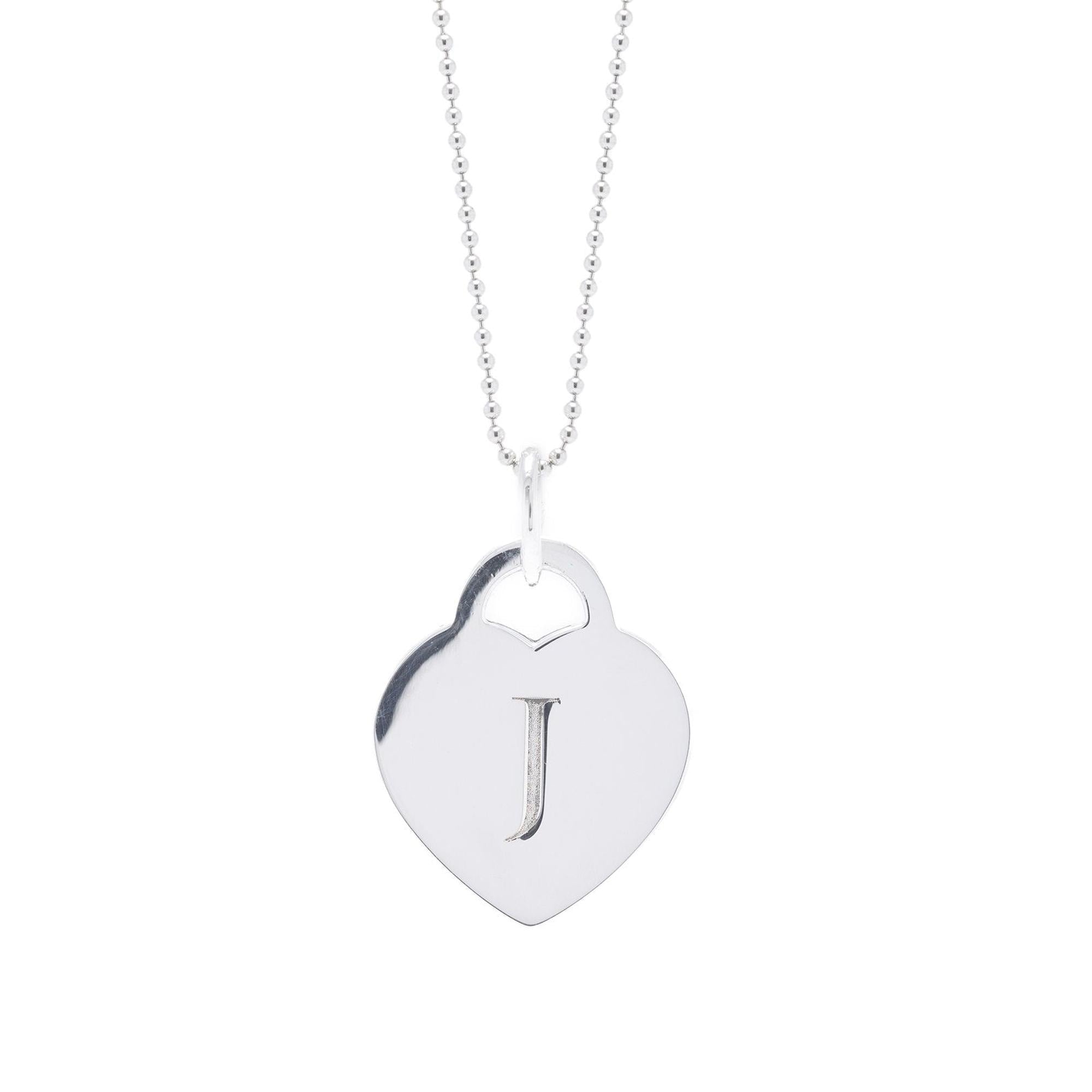 Tiffany Alphabet Letter 'J' Heart Tag Pendant Necklace