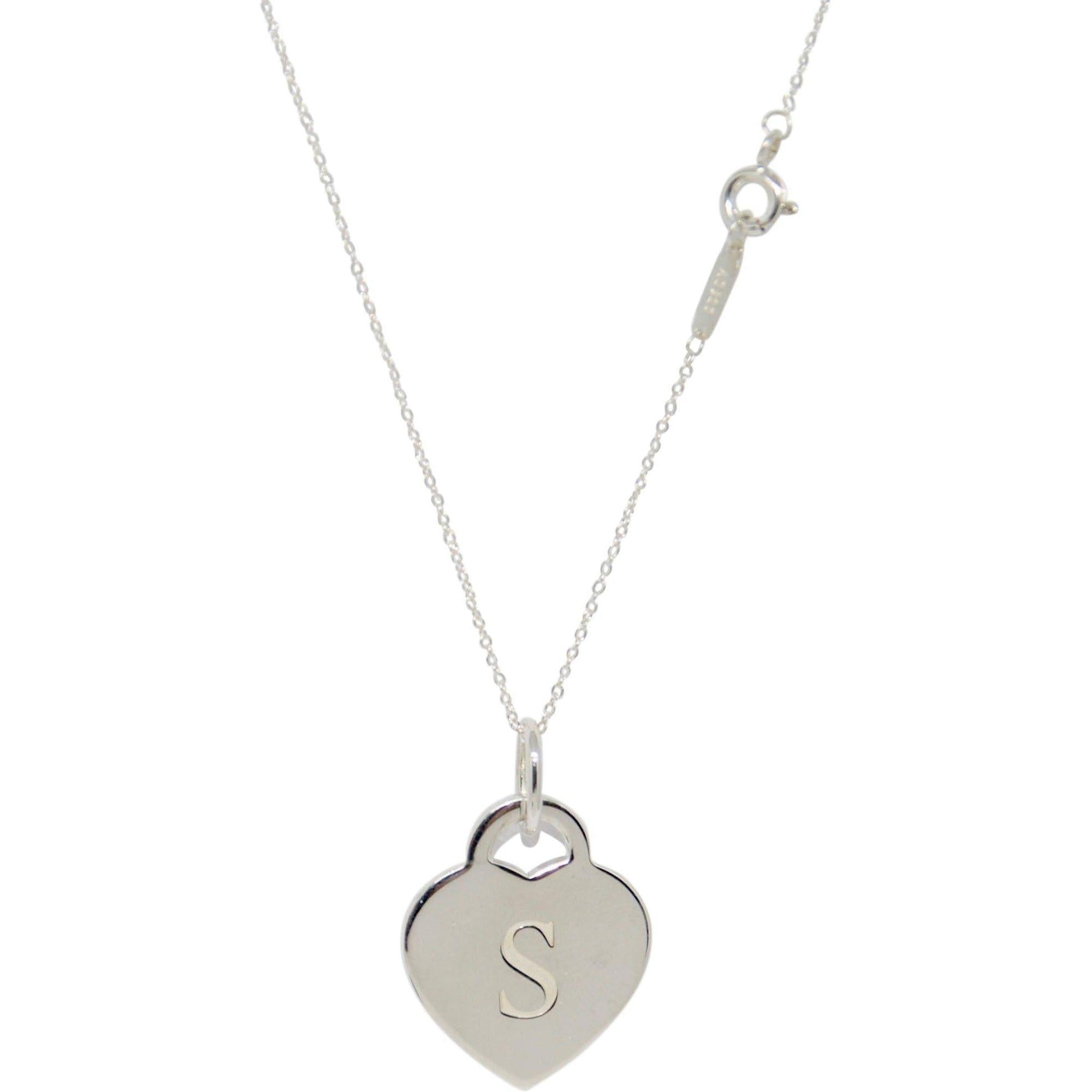 Tiffany & Co. Alphabet Letter 'S' Heart Tag Pendant Necklace