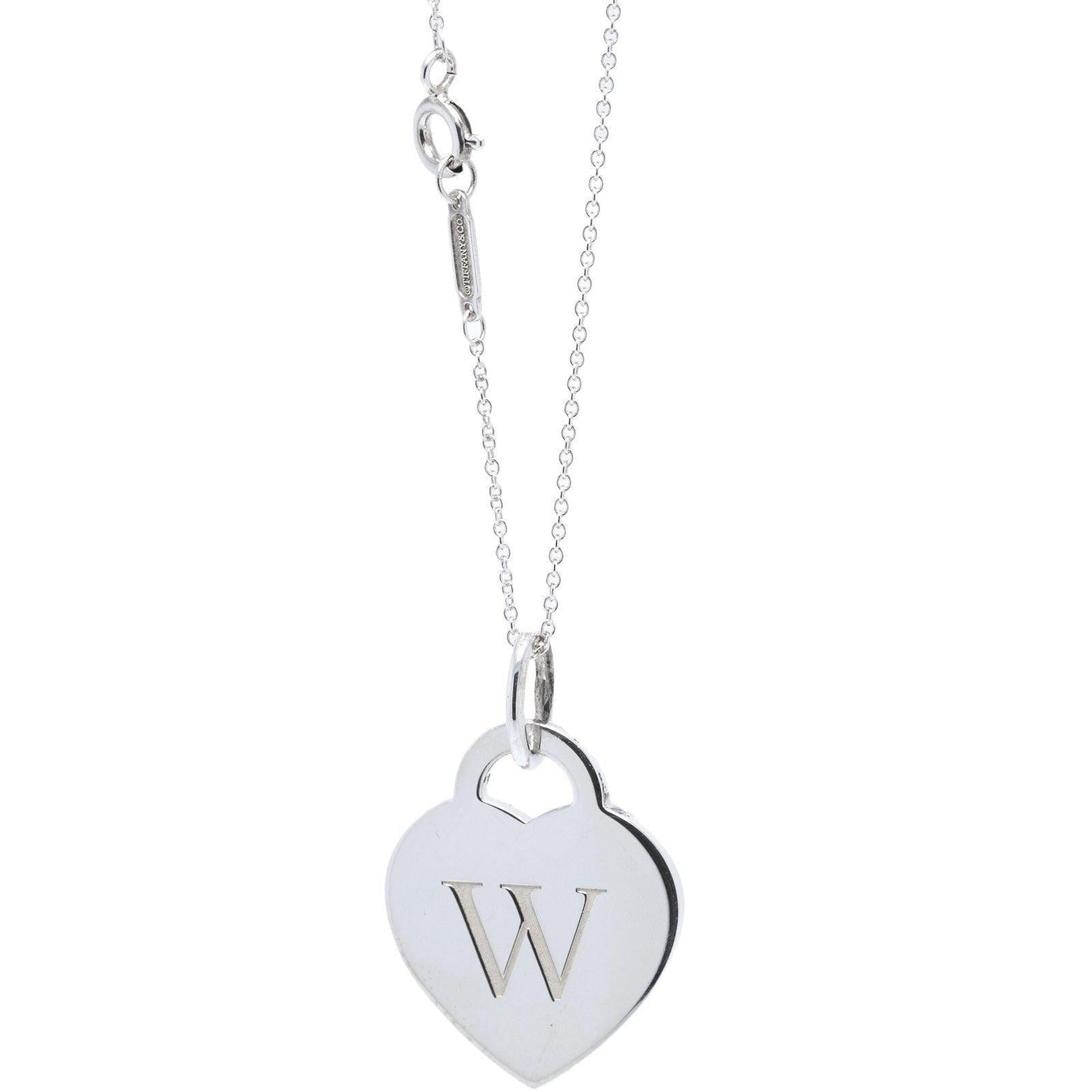 Tiffany & Co. Alphabet Letter 'W' Heart Tag Pendant Necklace