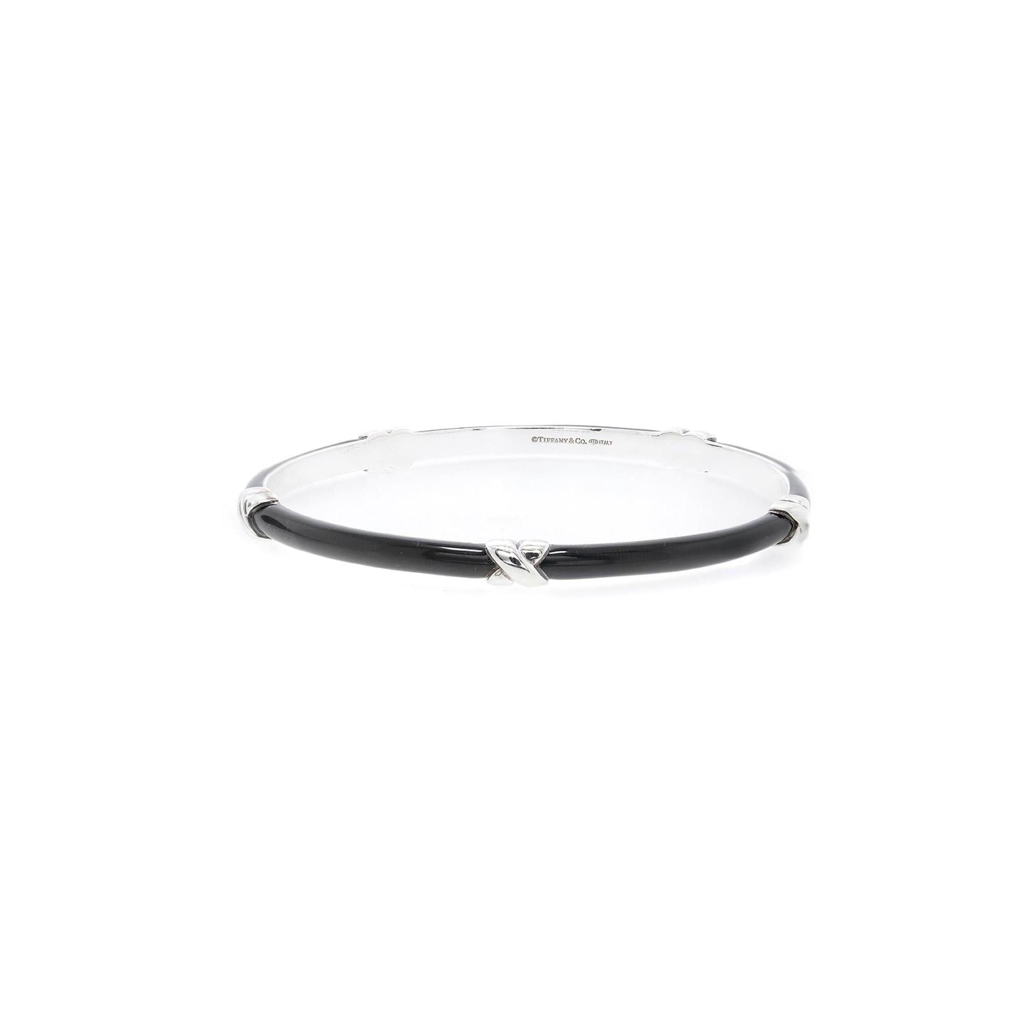 Tiffany & Co. Black Enamel X Bangle Bracelet