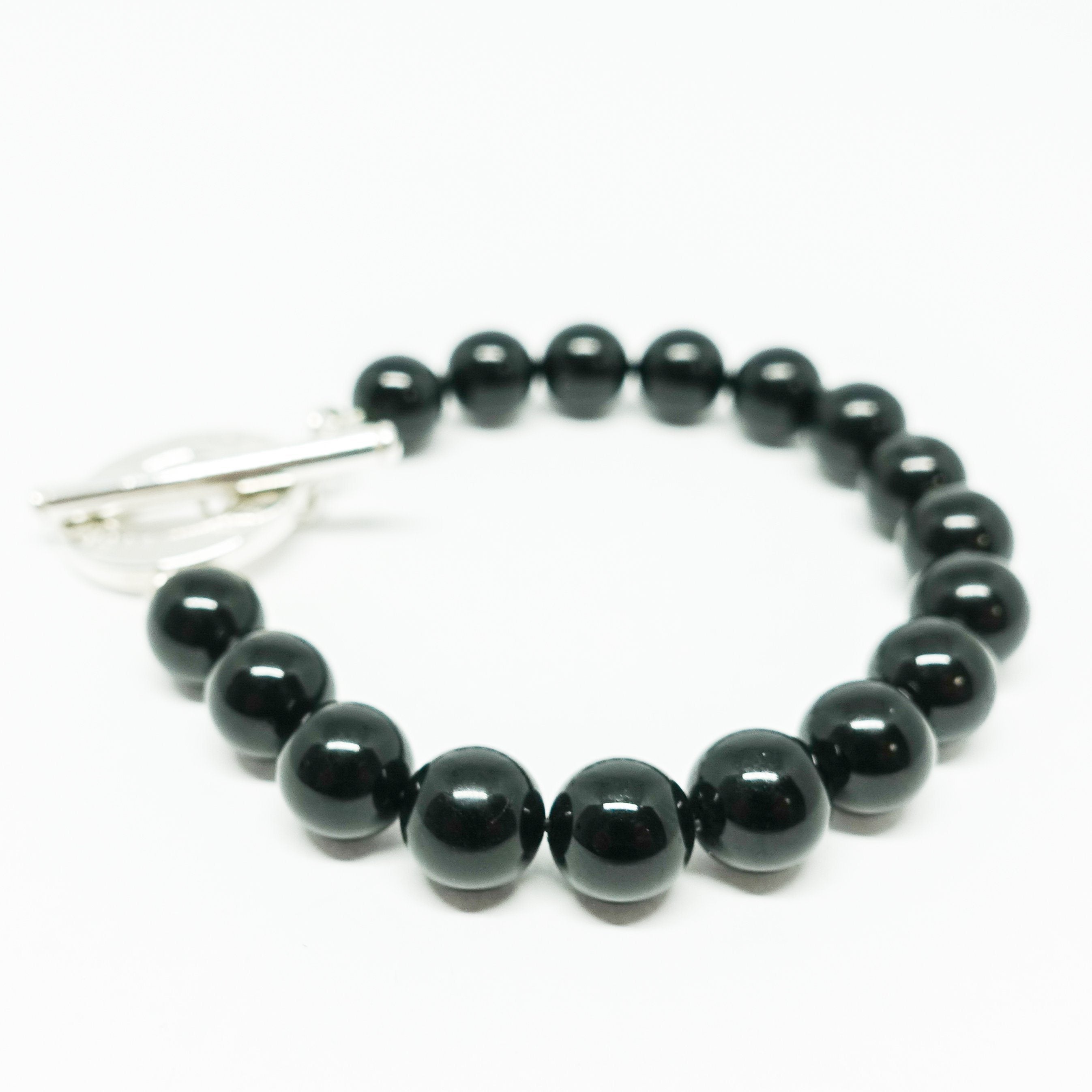 Tiffany & Co. Black Onyx Bead Bracelet with Sterling Silver Toggle Clasp
