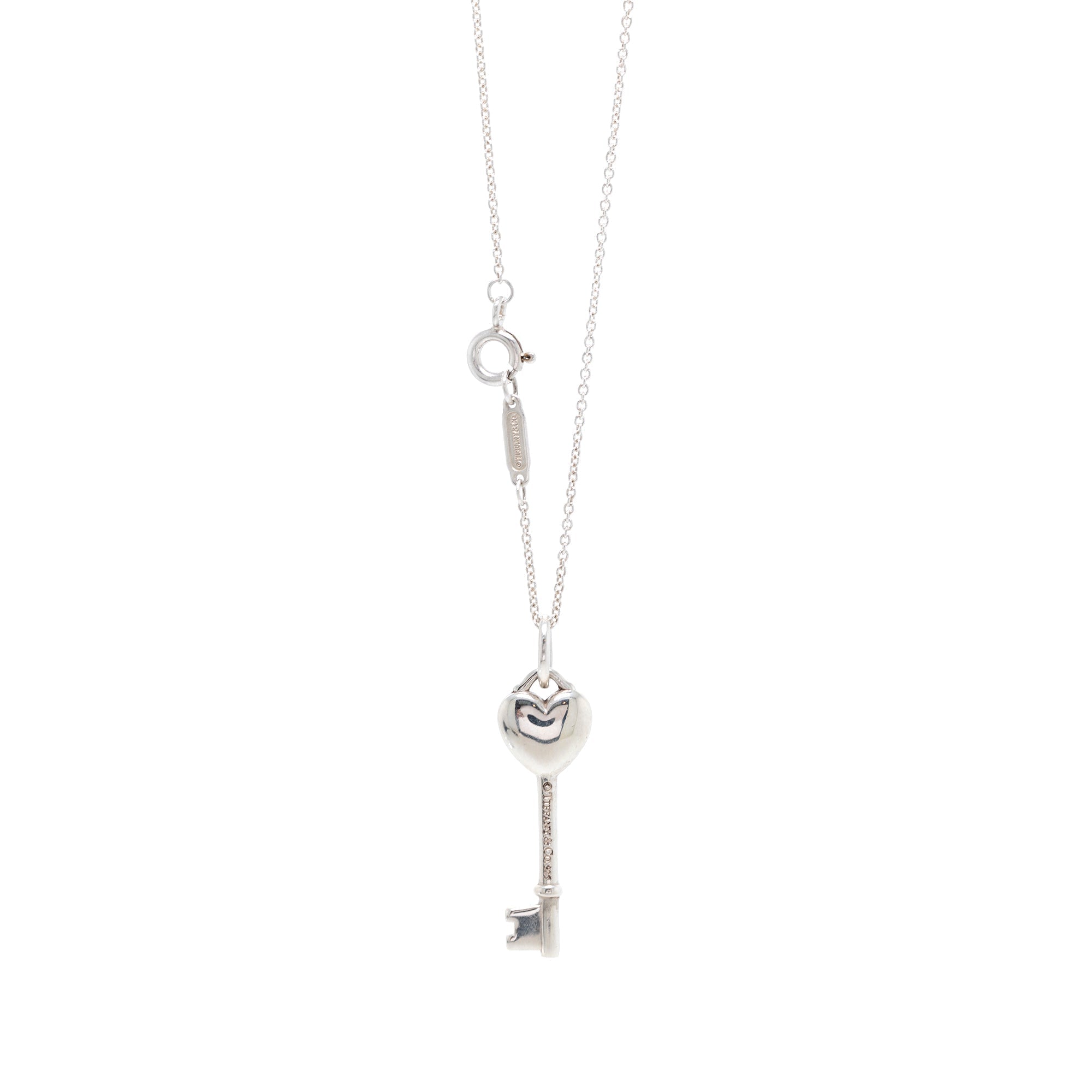 Tiffany & Co. Blue Enamel Mini Heart Key Pendant Necklace