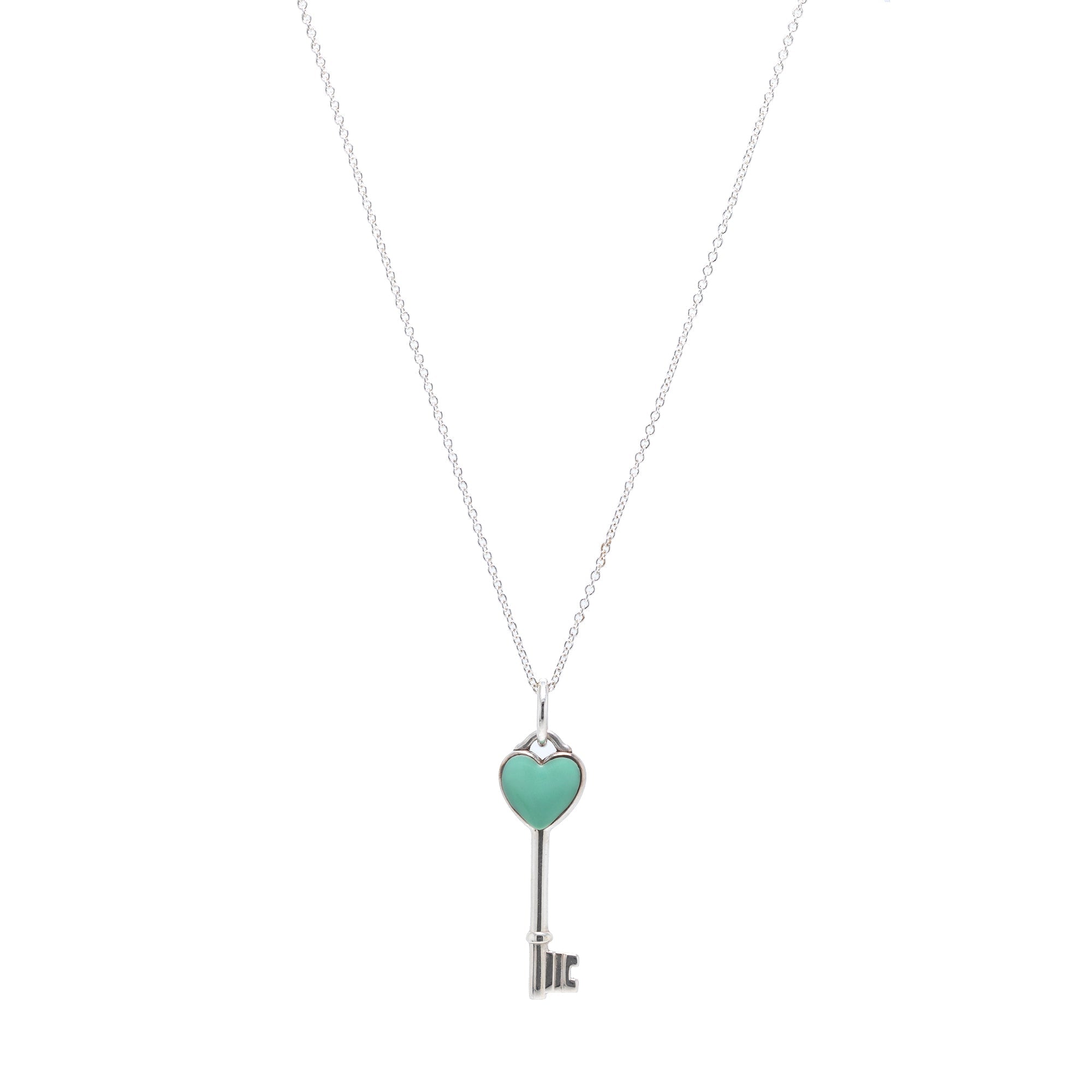 Tiffany & Co. Blue Enamel Mini Heart Key Pendant Necklace