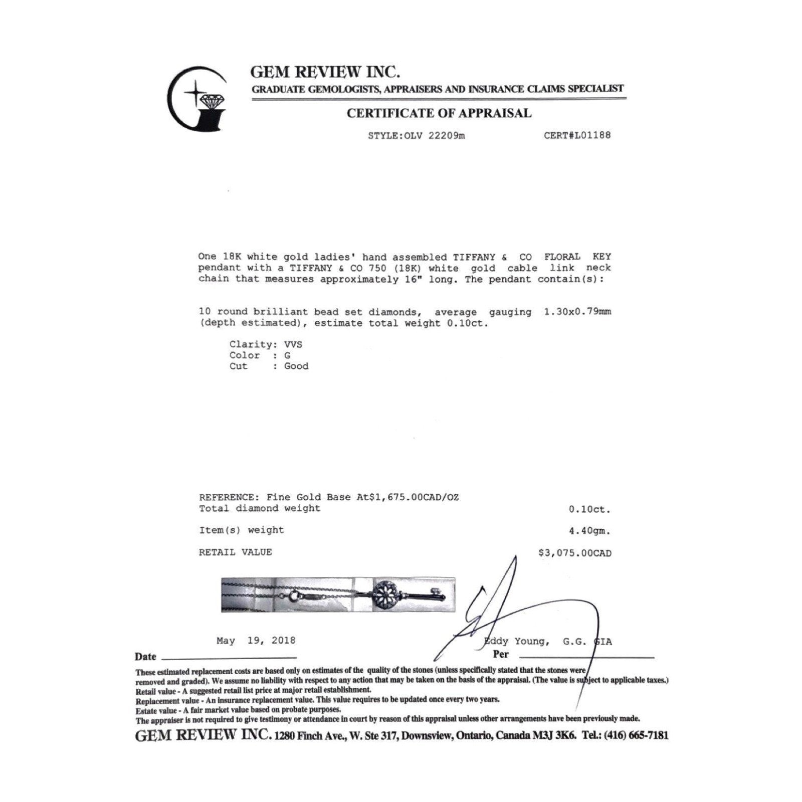 Tiffany & Co. Diamond Floral Key Pendant Necklace