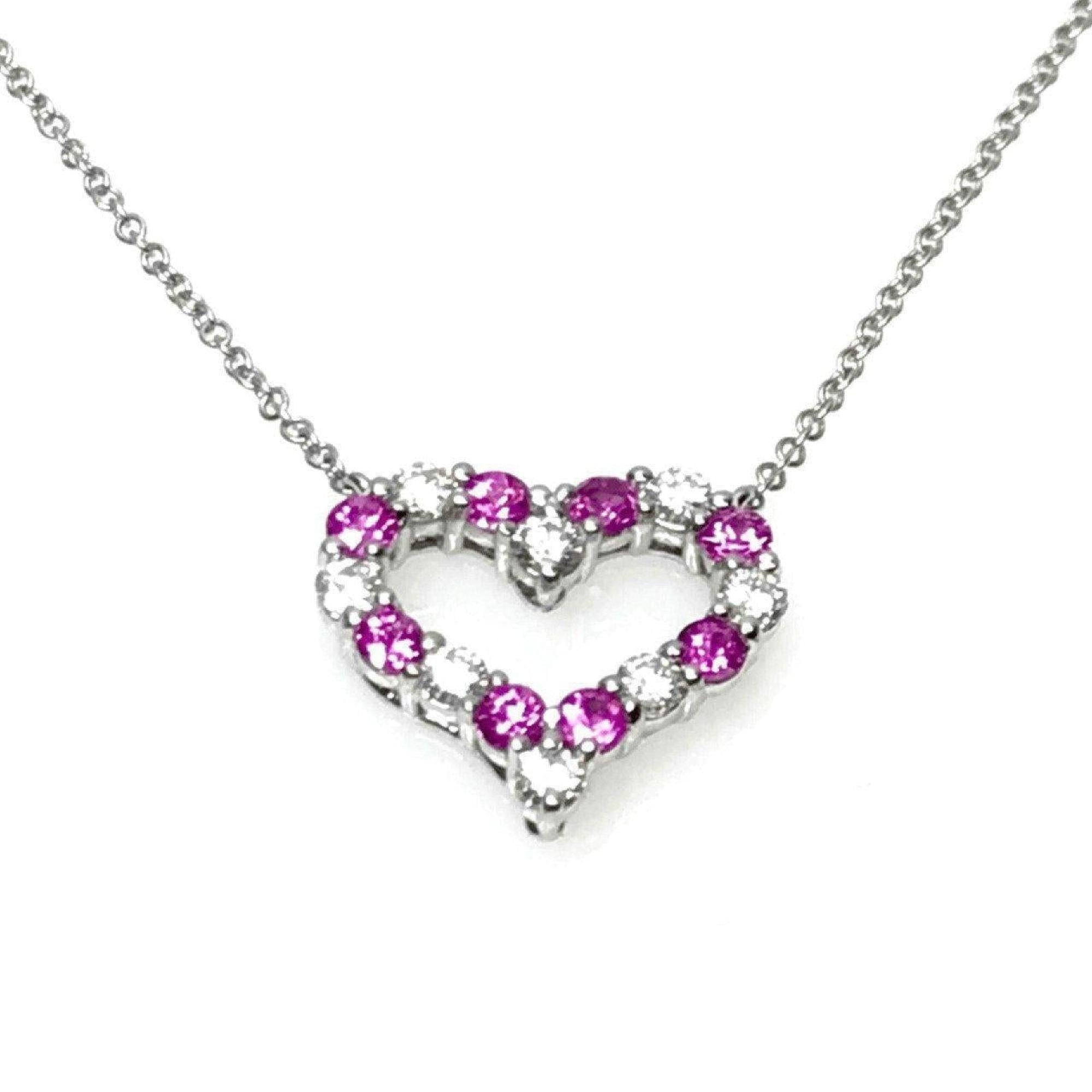 Tiffany & Co. Diamond and Pink Sapphire Hearts Pendant Necklace