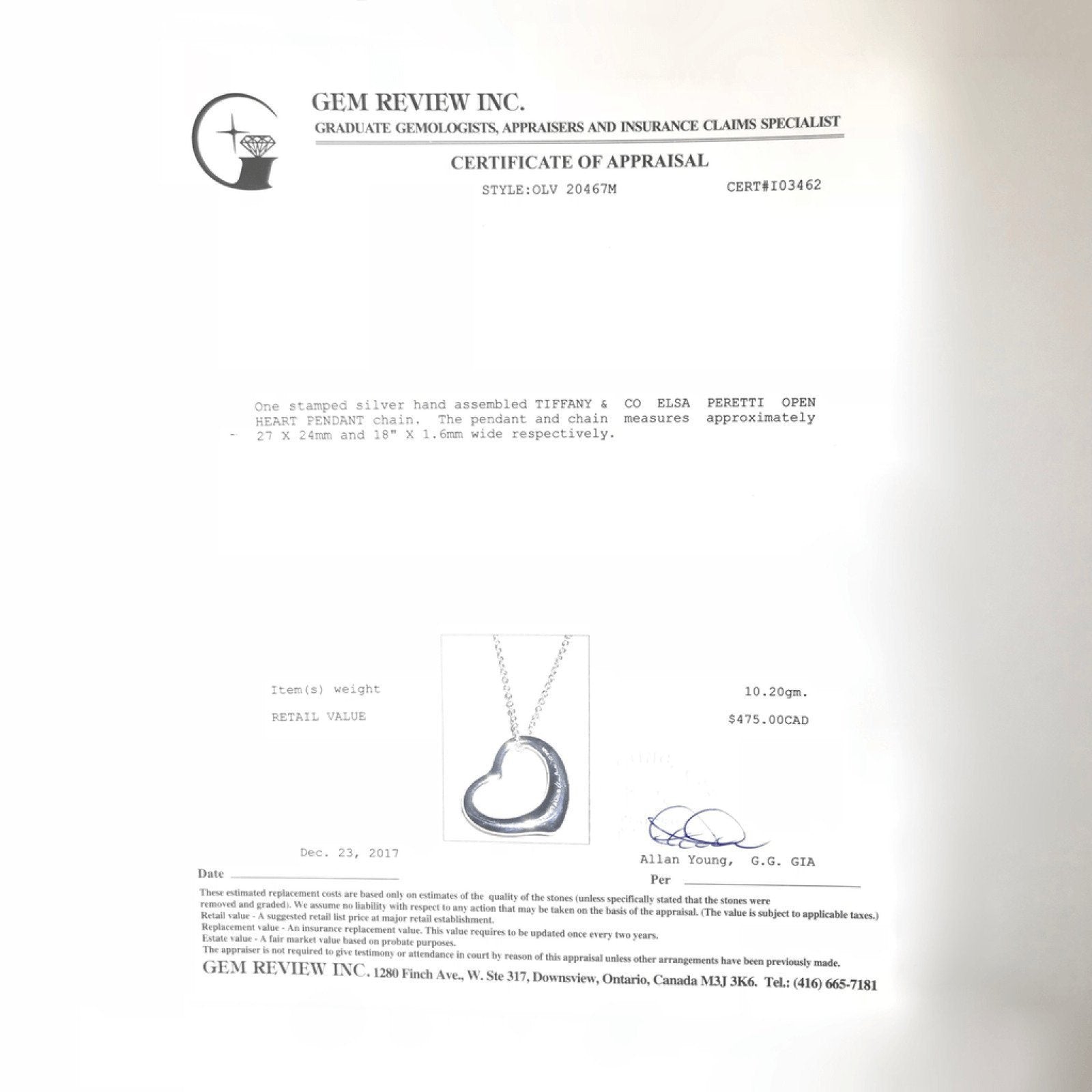 Tiffany & Co. Elsa Peretti Open Heart Pendant Necklace