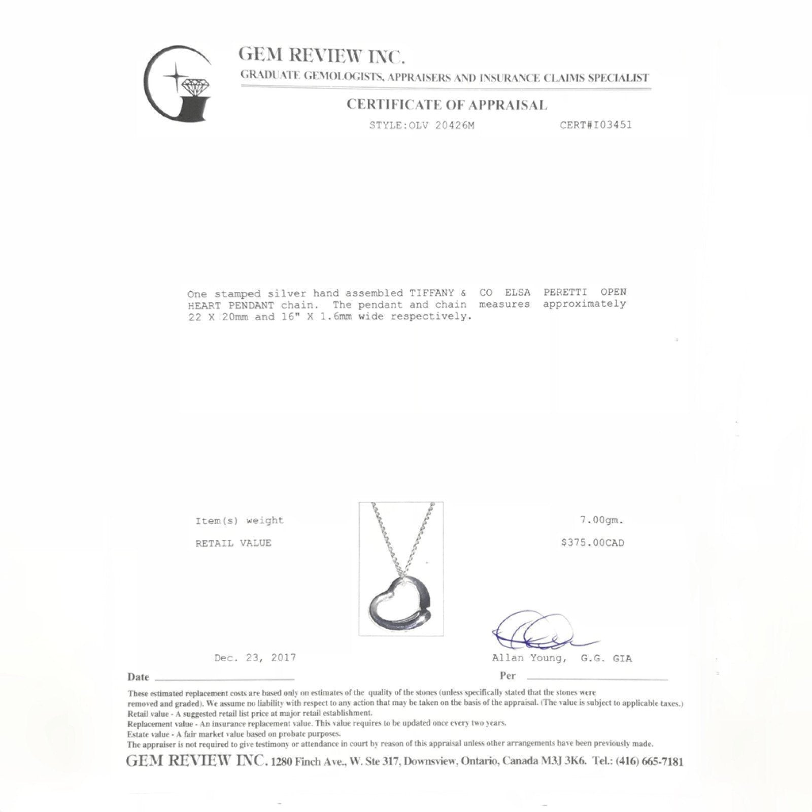 Tiffany & Co. Elsa Peretti Open Heart Pendant Necklace