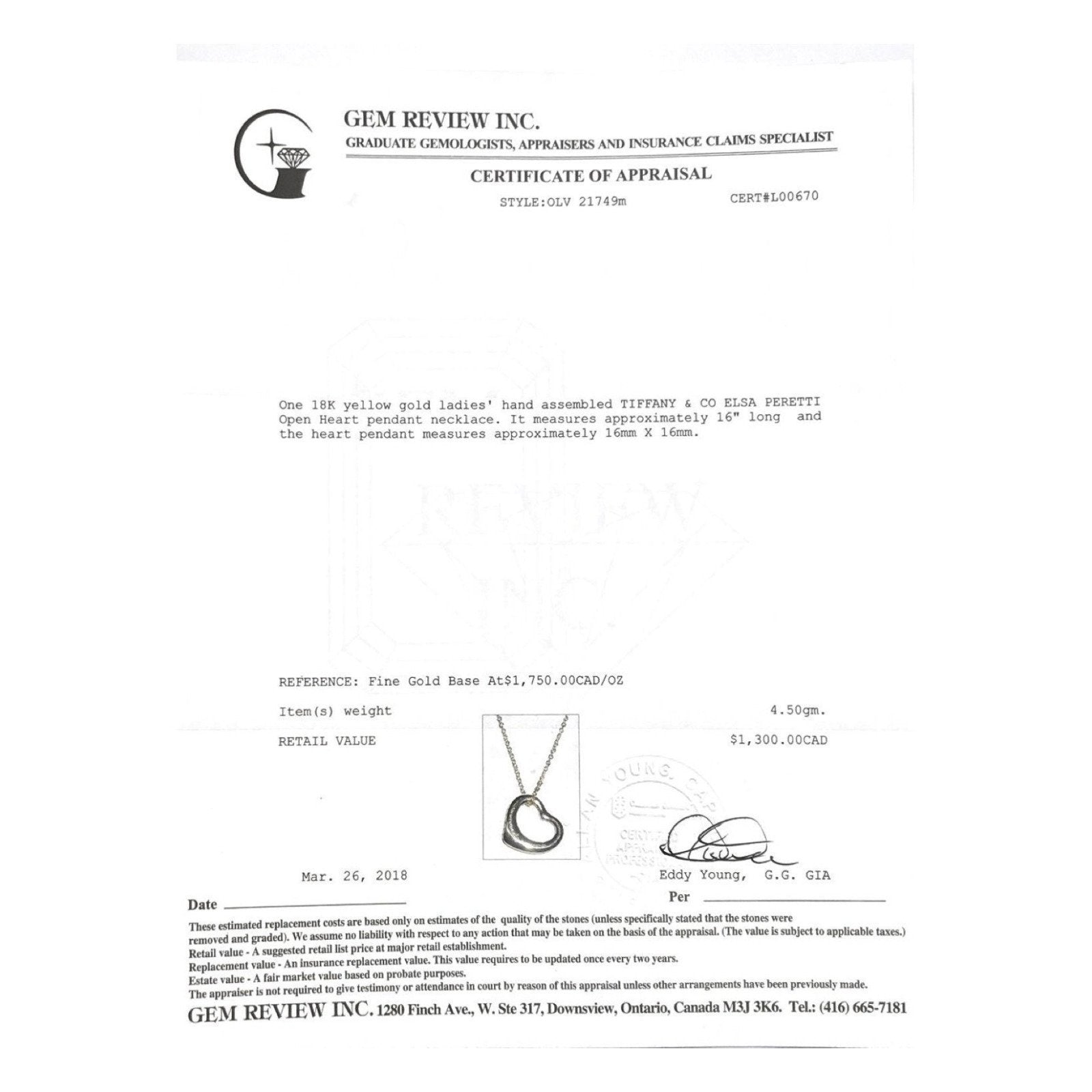 Tiffany & Co. Elsa Peretti Open Heart Pendant Necklace