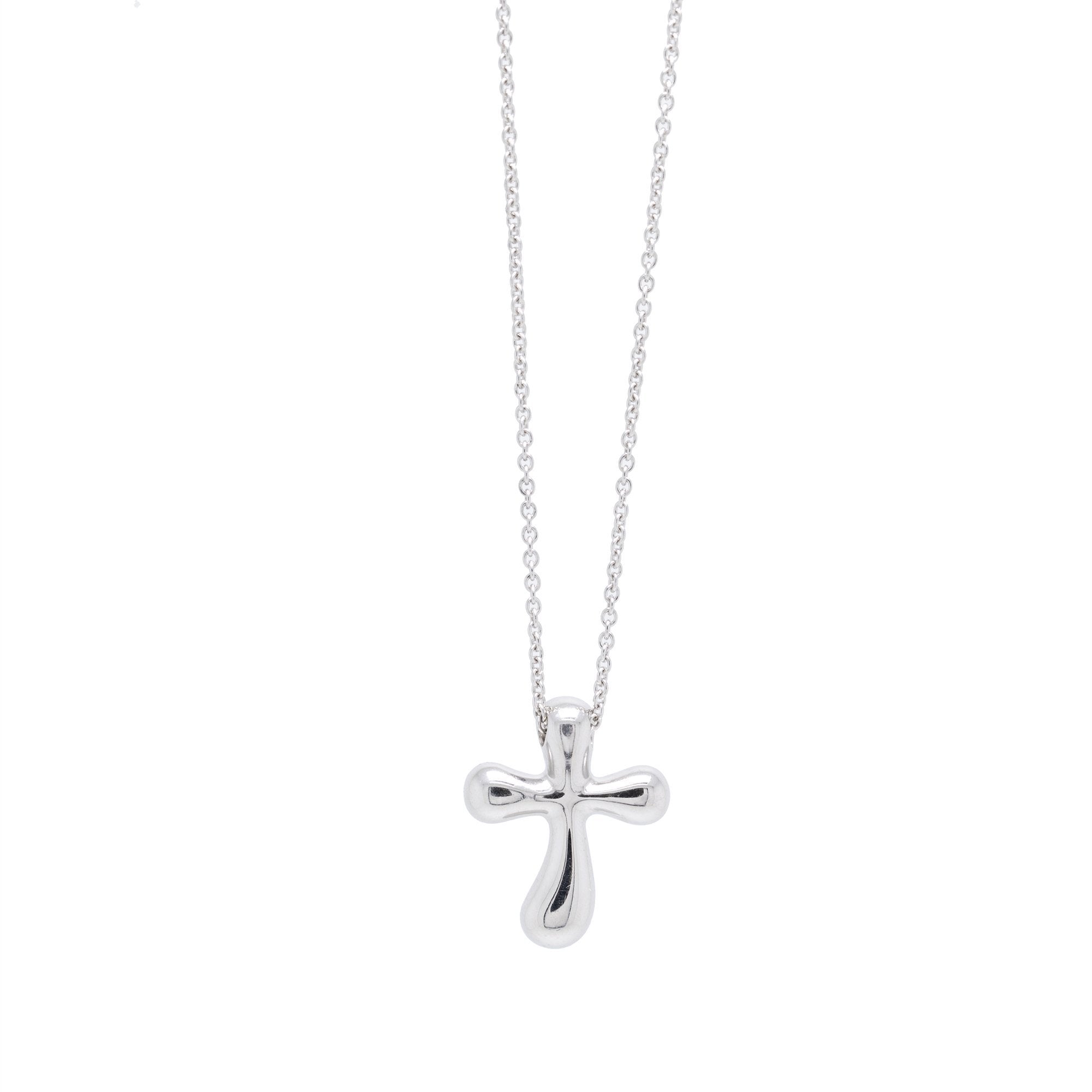 Tiffany & Co. Elsa Peretti Platinum Cross Pendant Necklace with Blue Sapphires