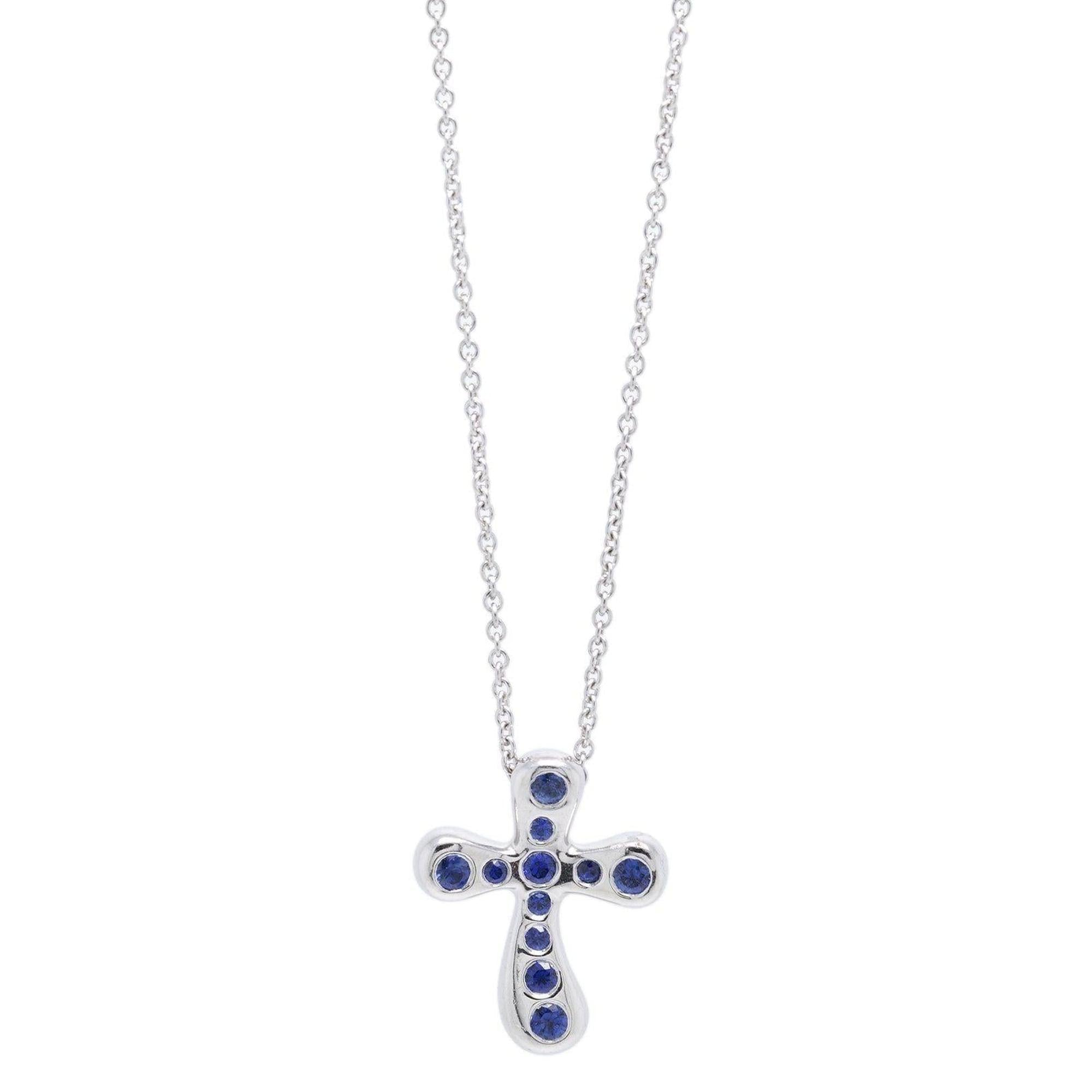 Tiffany & Co. Elsa Peretti Platinum Cross Pendant Necklace with Blue Sapphires