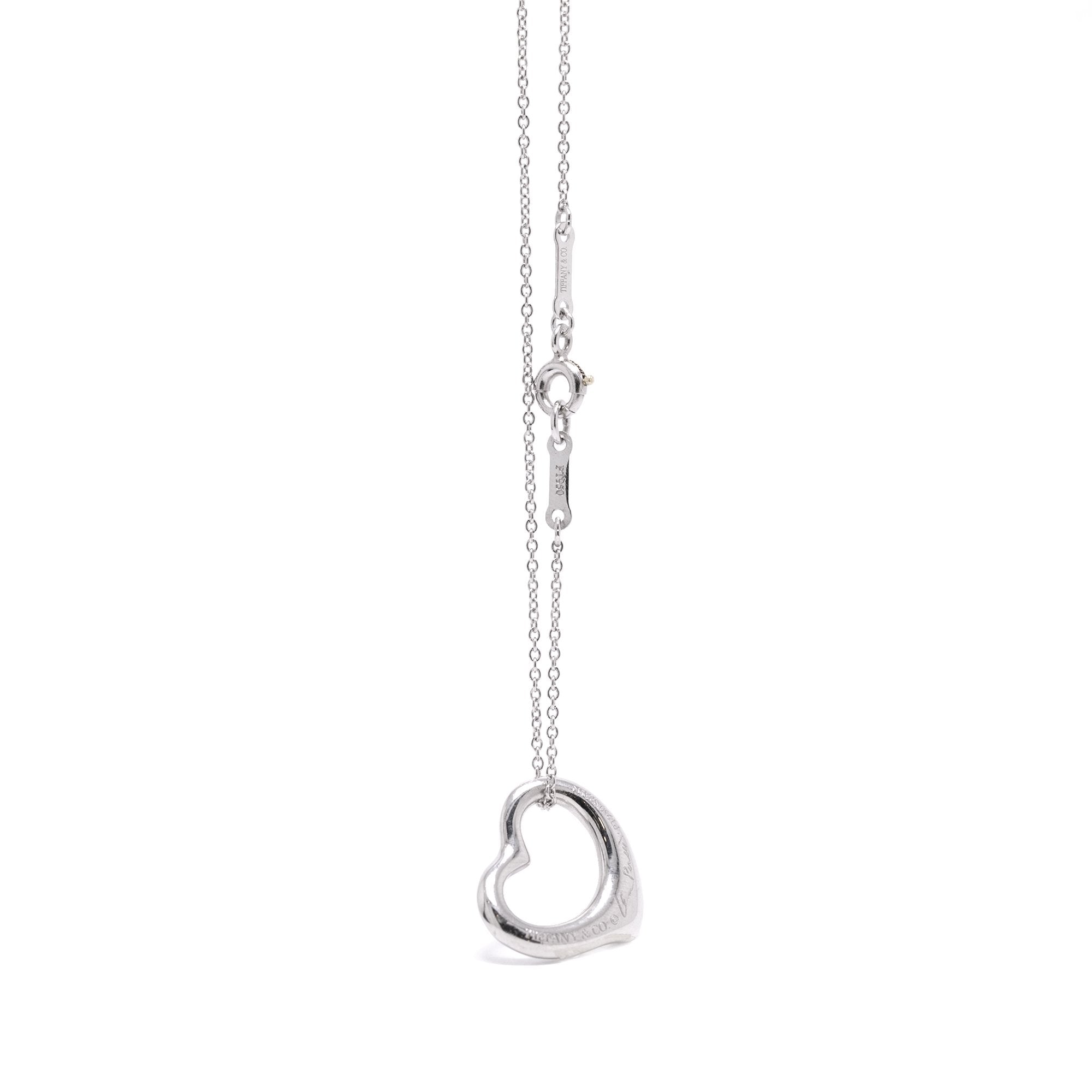 Tiffany & Co. Elsa Peretti Platinum & Diamond Open Heart Pendant Necklace
