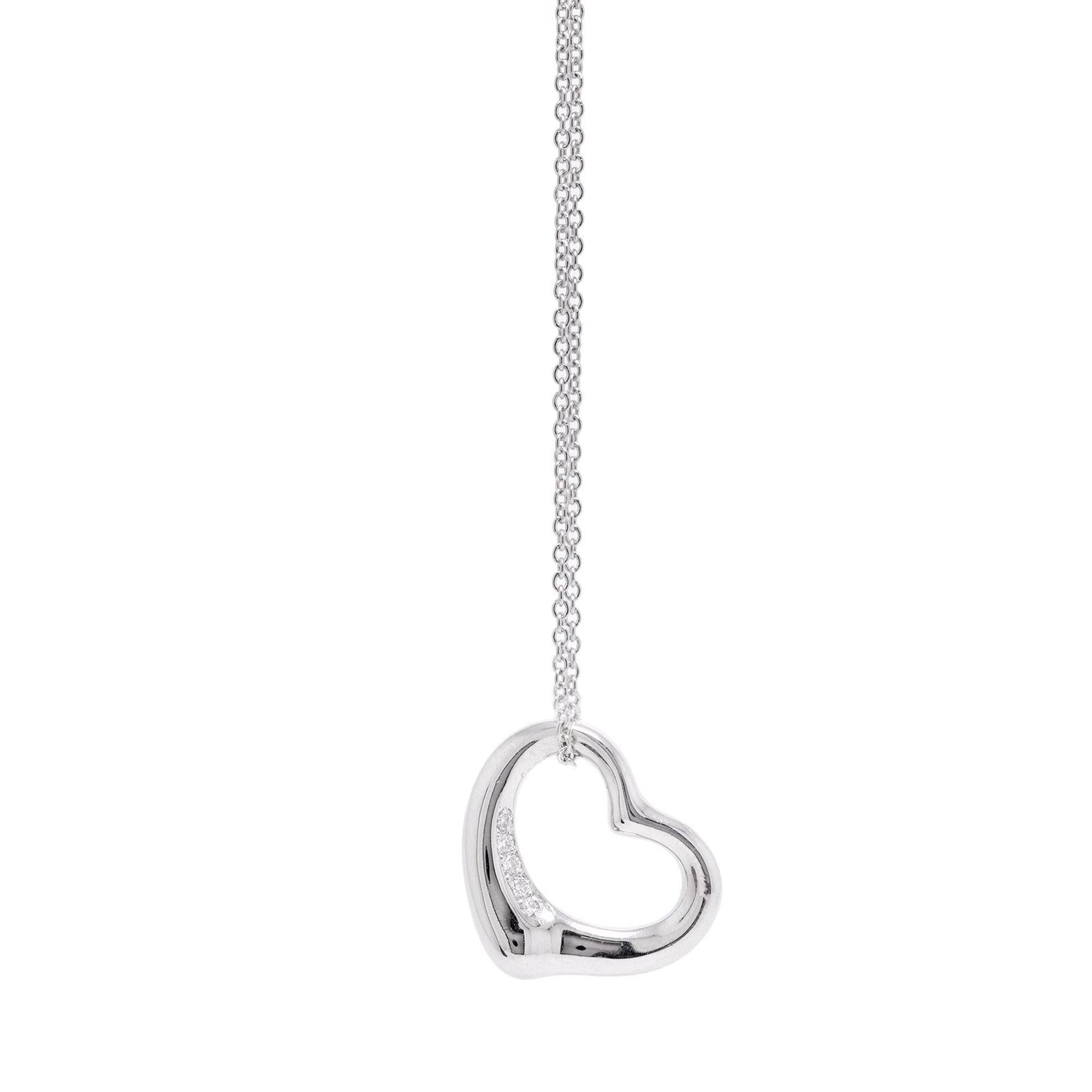 Tiffany & Co. Elsa Peretti Platinum & Diamond Open Heart Pendant Necklace