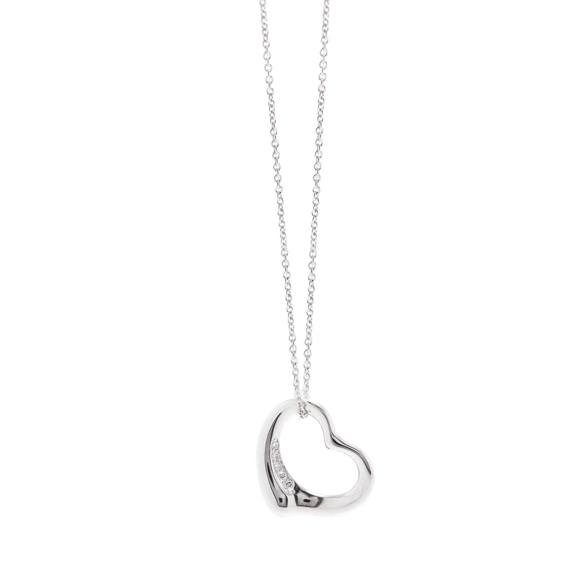 Tiffany & Co. Elsa Peretti Platinum & Diamond Open Heart Pendant Necklace