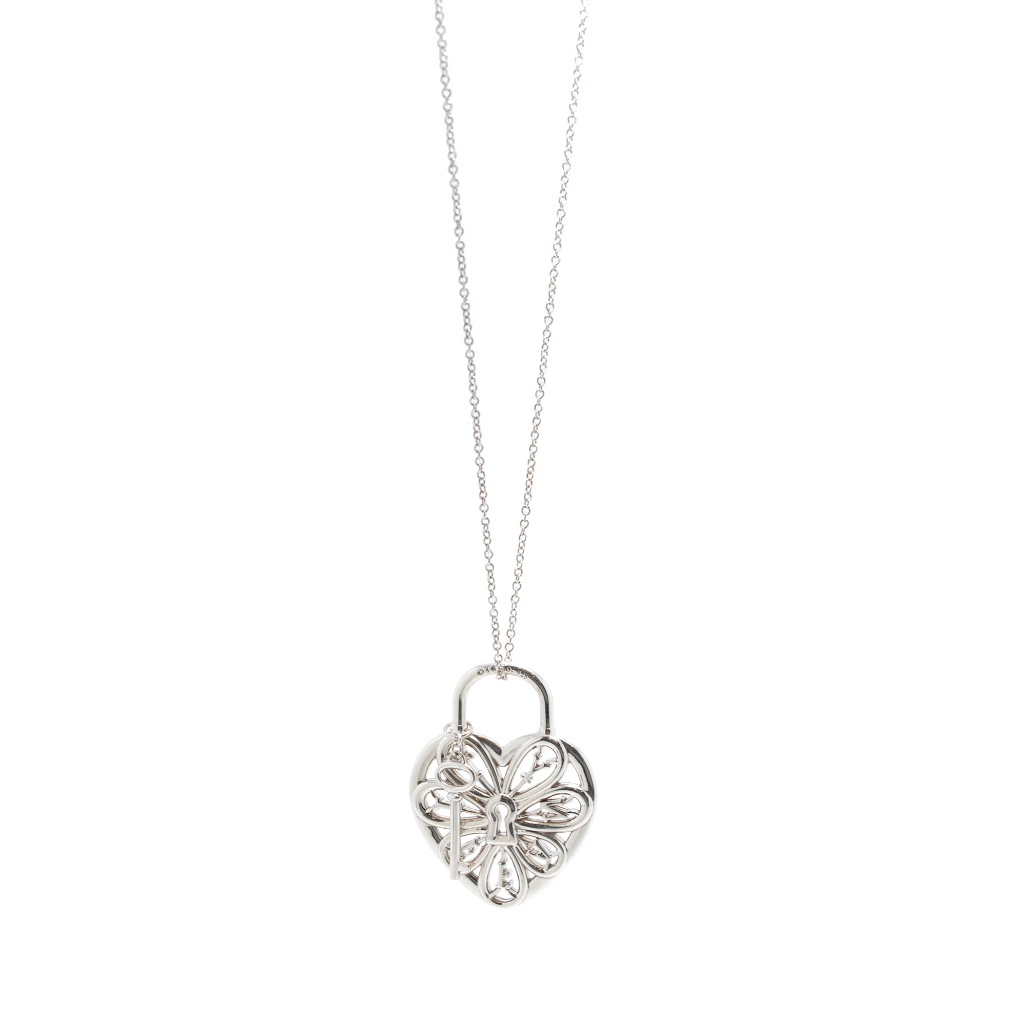Tiffany & Co. Filigree Heart Lock & Key Pendant Necklace