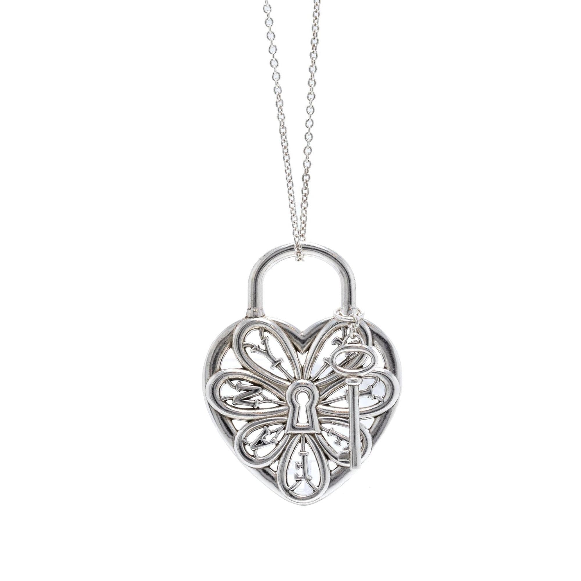 Tiffany & Co. Filigree Heart Tag with Key Pendant Necklace