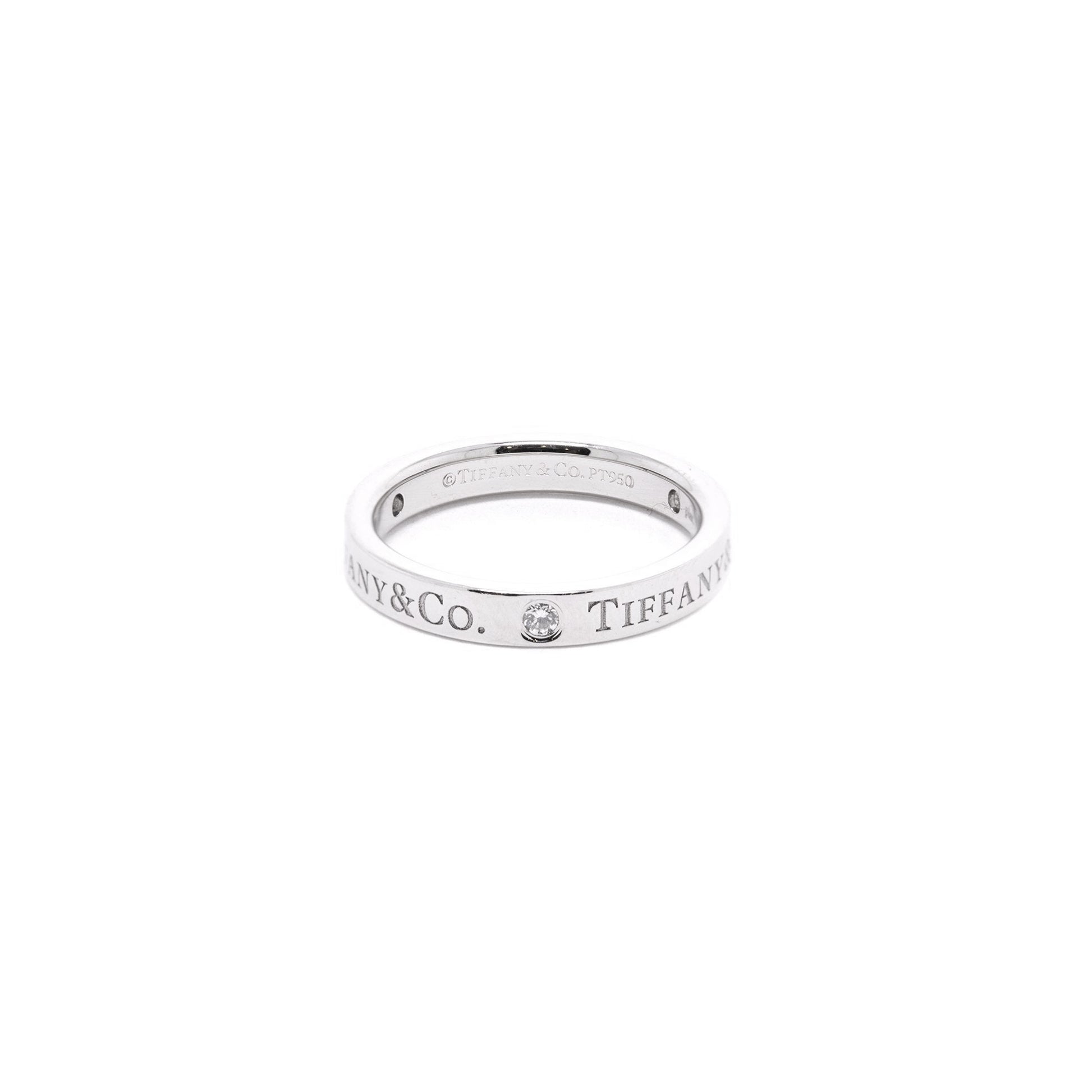 Tiffany & Co. Logo Platinum & 3 Diamond Band Ring