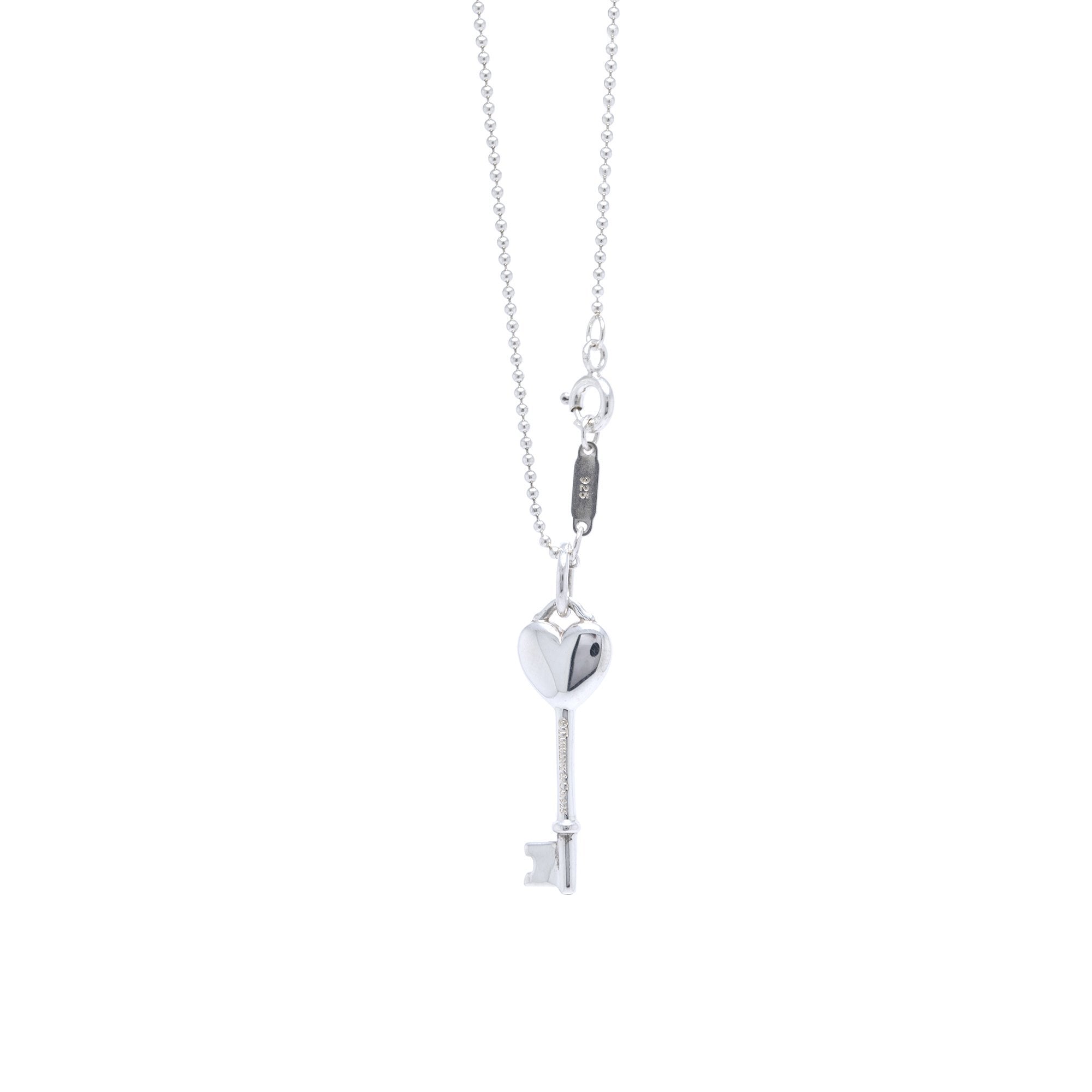 Tiffany & Co. Mini Diamond Heart Key Pendant Necklace
