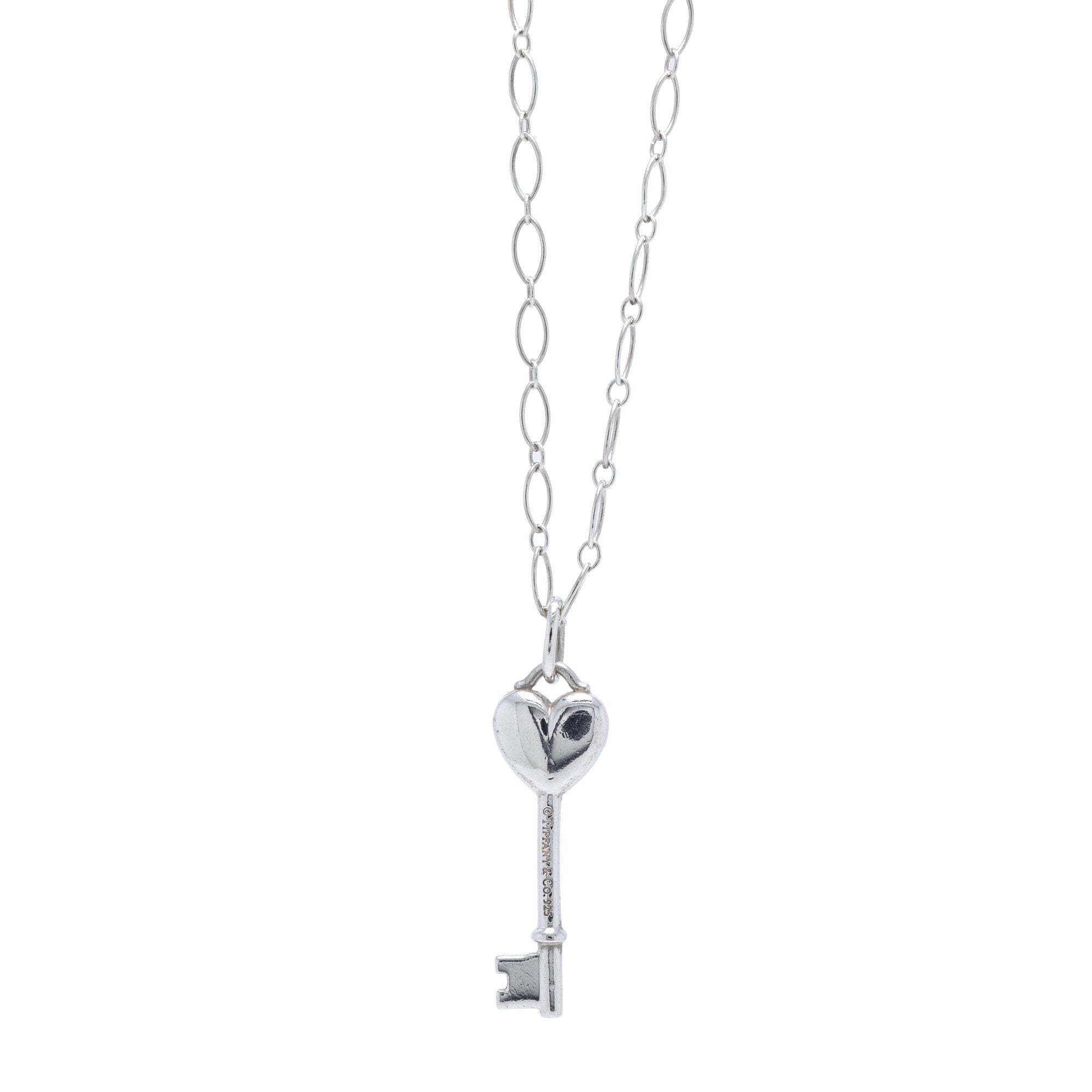 Tiffany & Co. Mini Diamond Heart Key Pendant Necklace
