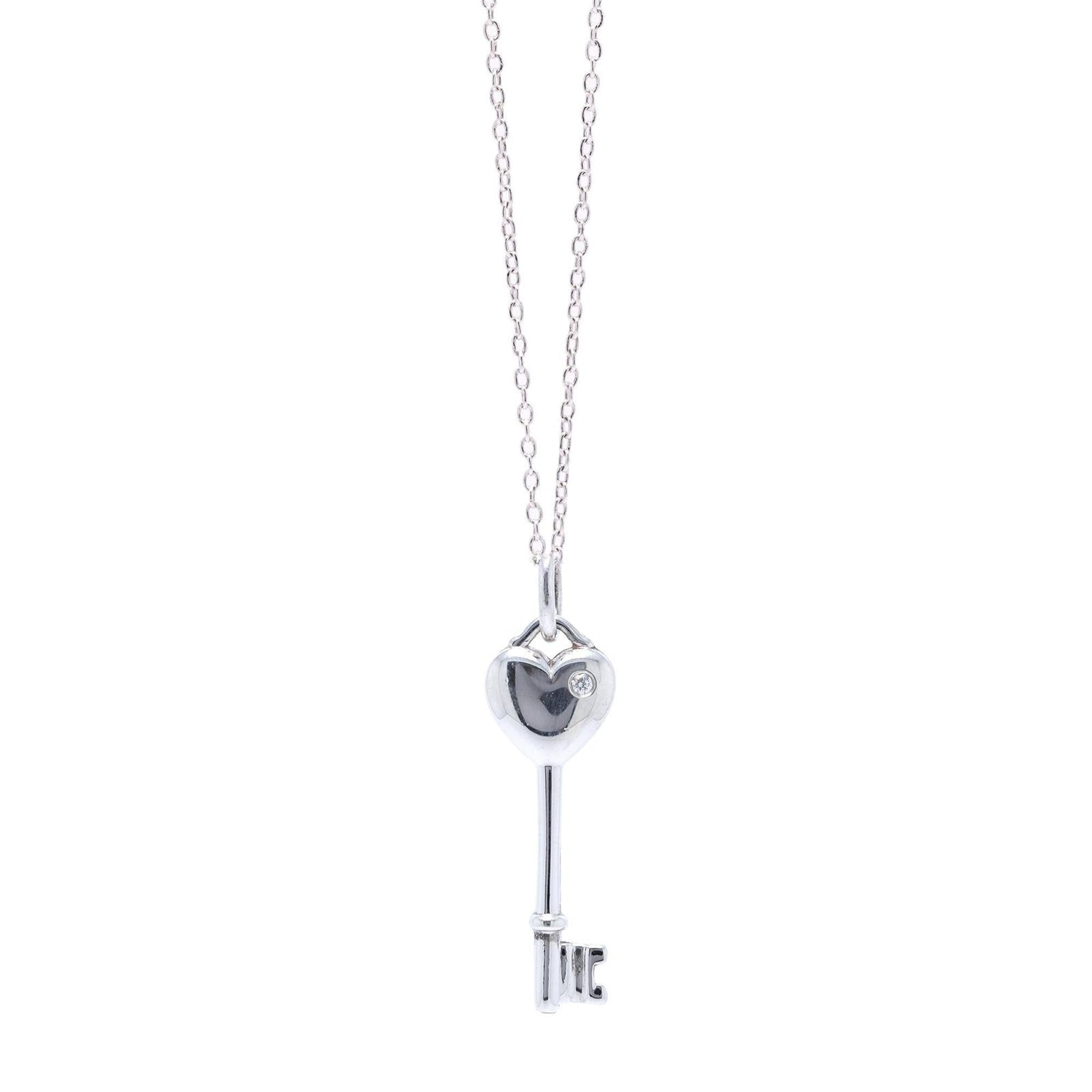 Tiffany & Co. Mini Diamond Heart Key Pendant Necklace