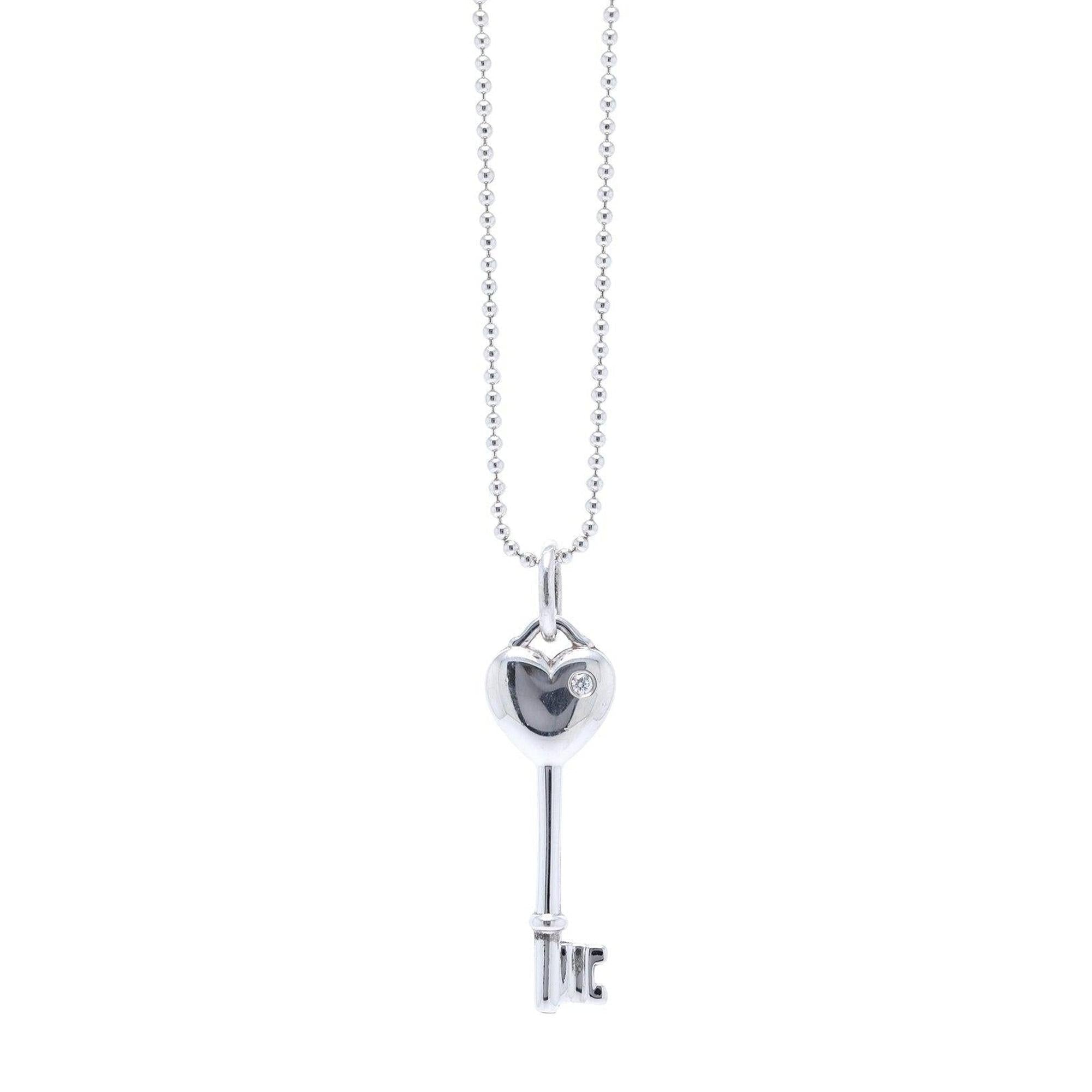 Tiffany & Co. Mini Diamond Heart Key Pendant Necklace