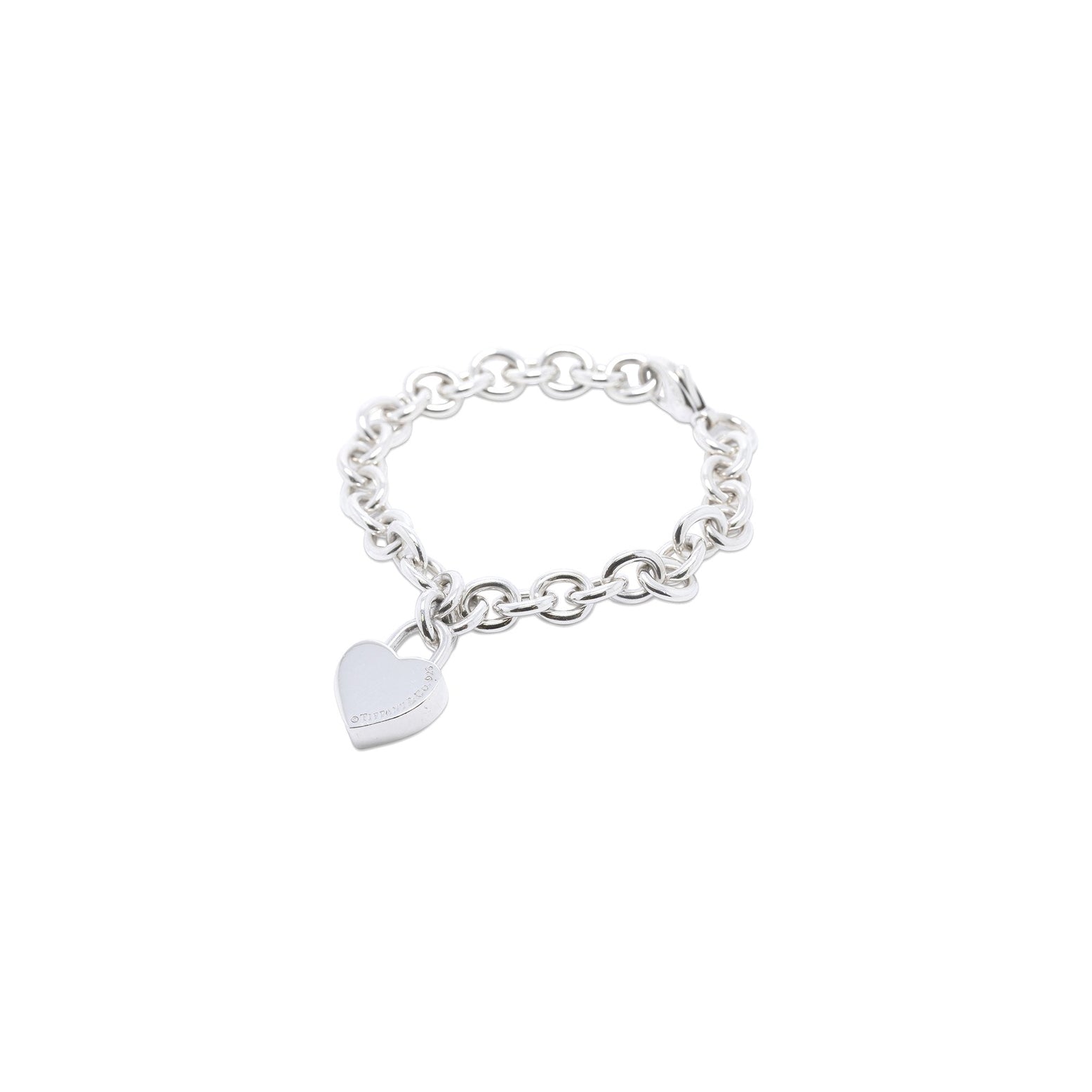 Tiffany  Co Silver Mom Heart Padlock Charm Bracelet Open Links Gift Pouch  Love