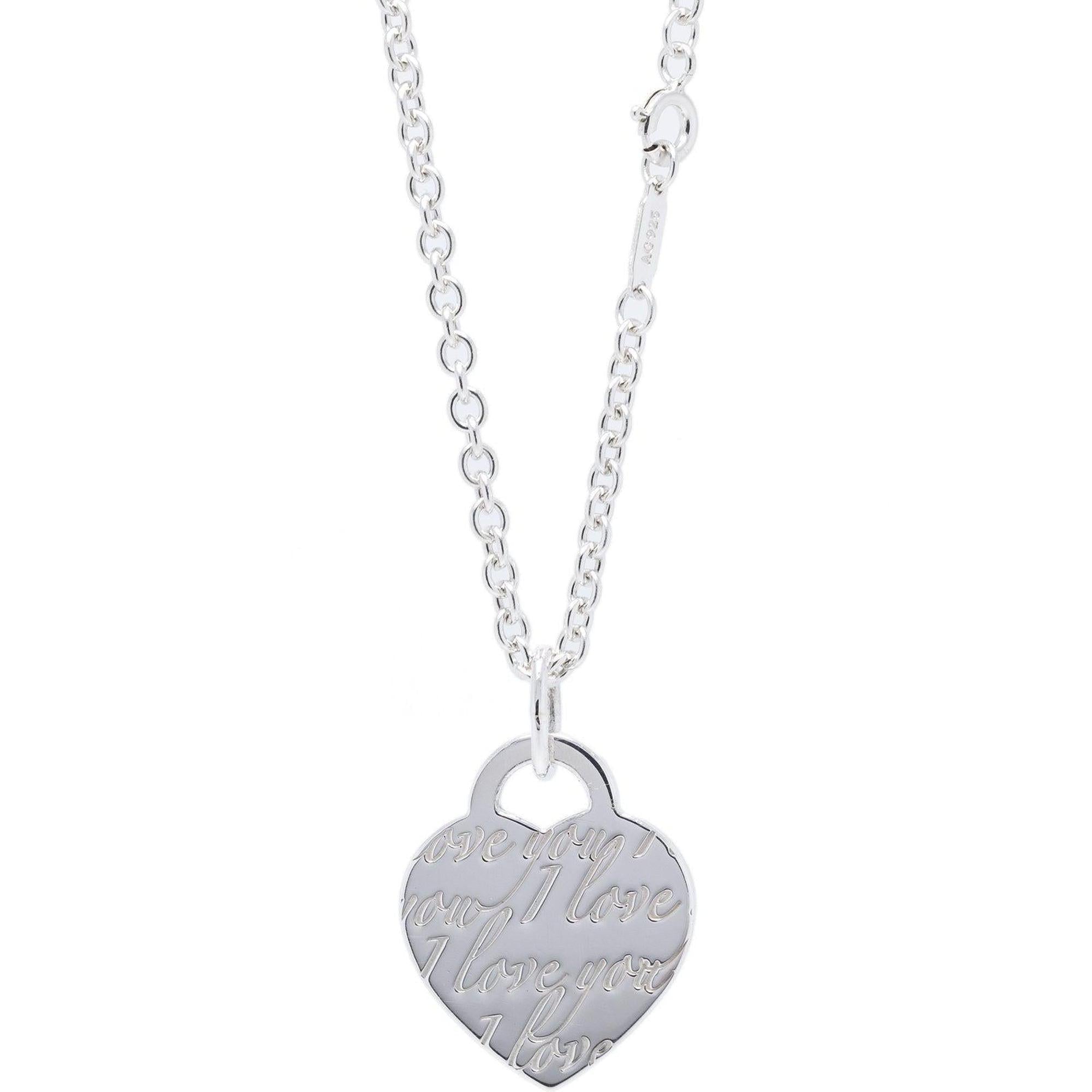 Tiffany & Co. Notes "I Love You" Heart Tag Pendant Necklace