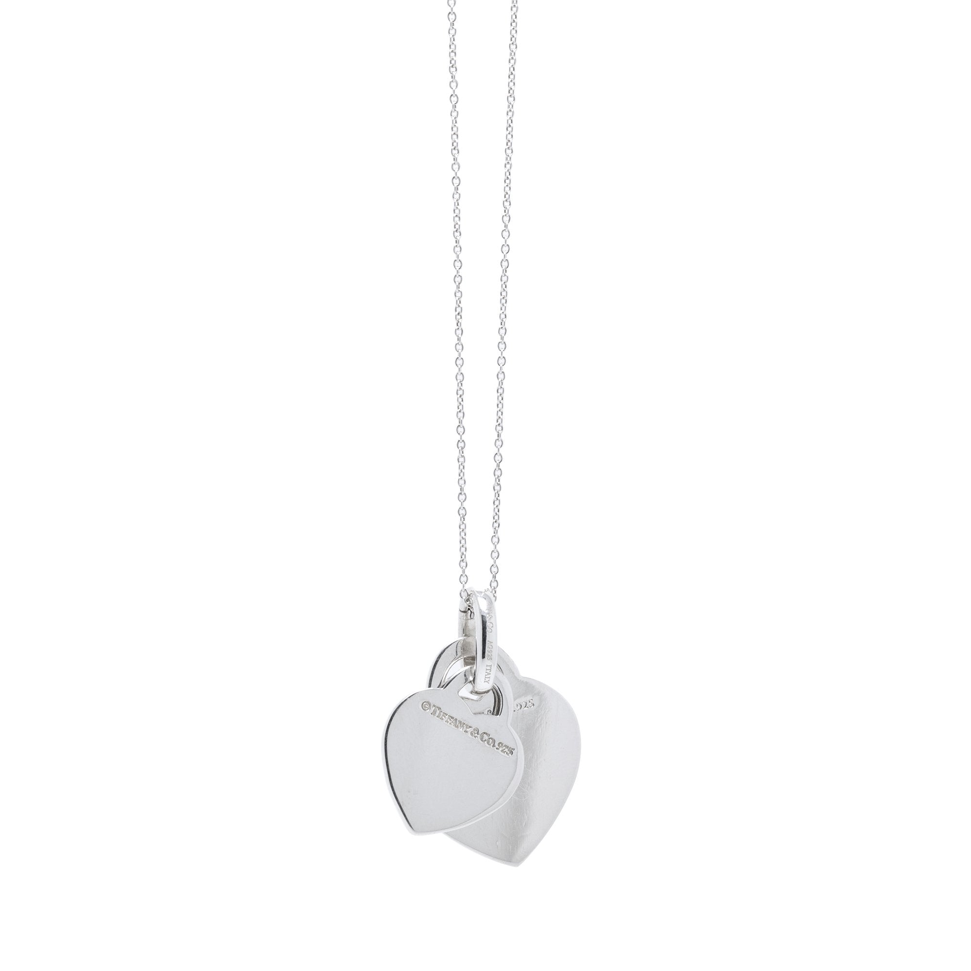 Tiffany & Co. Notes 'I Love You' & 'Let me Count the Ways' Double Heart Tag Pendant Necklace