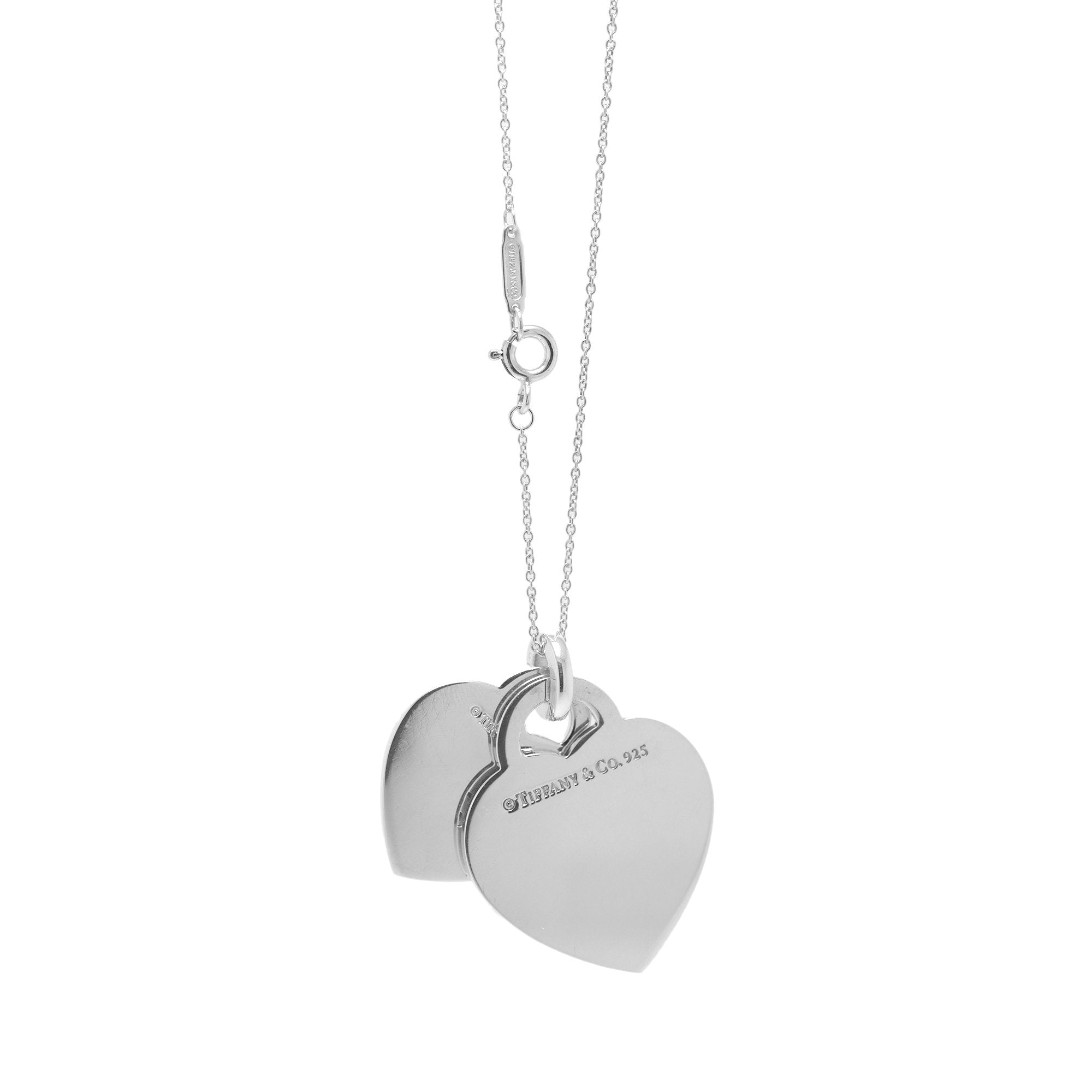 Tiffany & Co. Notes 'I Love You' & 'Let me Count the Ways' Double Heart Tag Pendant Necklace