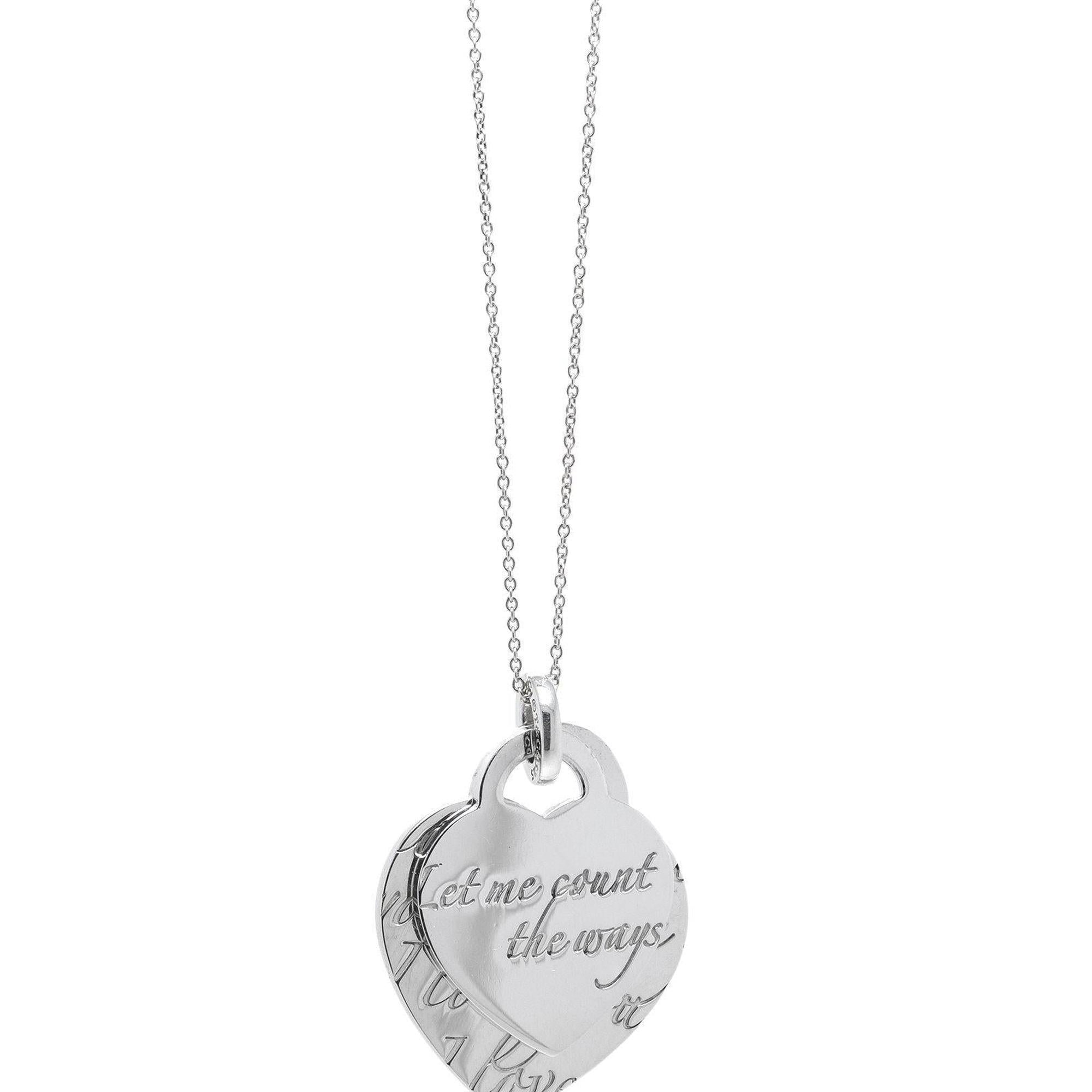 Tiffany & Co. Notes 'I Love You' & 'Let me Count the Ways' Double Heart Tag Pendant Necklace