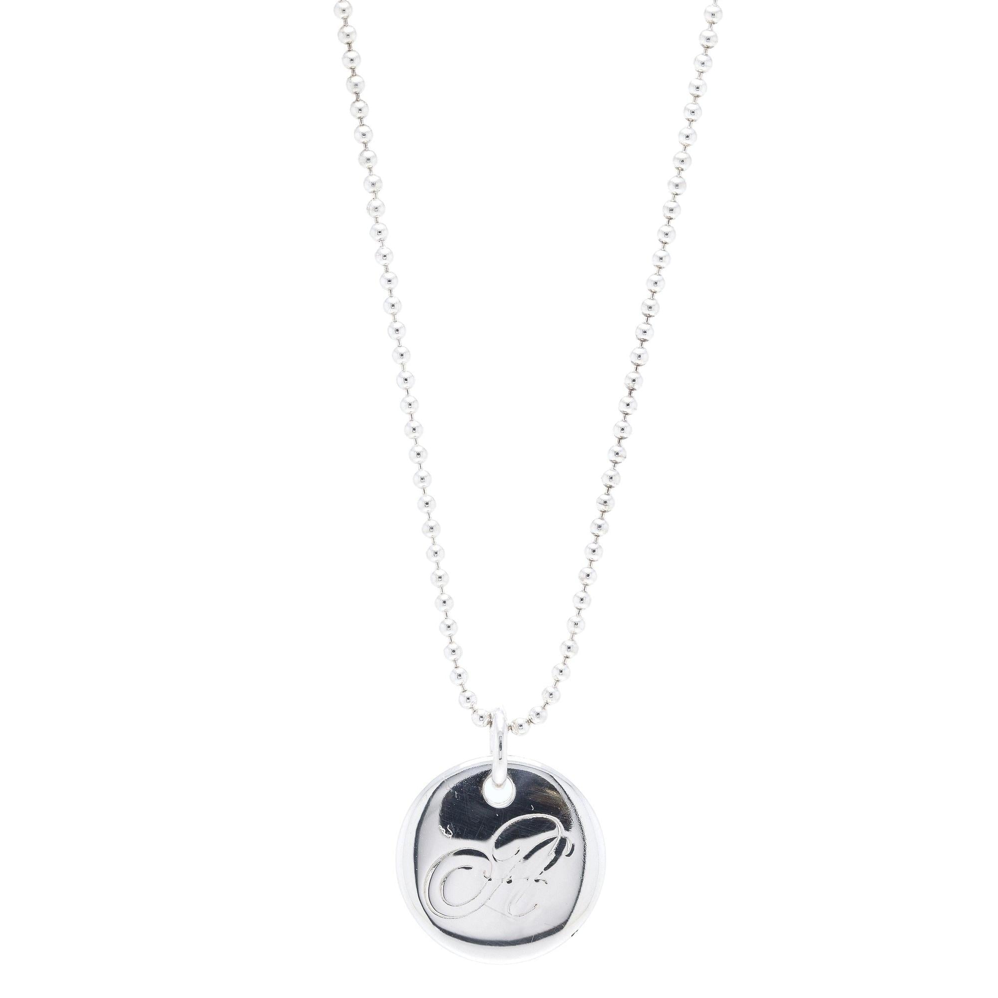 Tiffany & Co. Notes Letter 'A' Disc Charm Pendant Necklace
