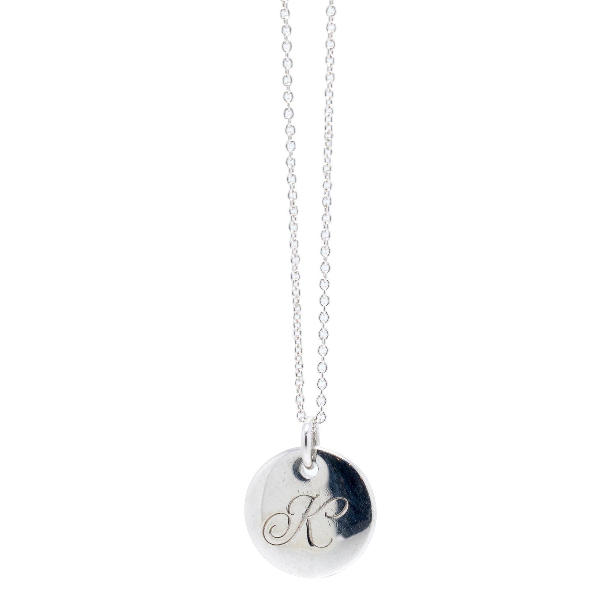 Tiffany & Co. Notes Letter 'K' Disc Charm Pendant Necklace