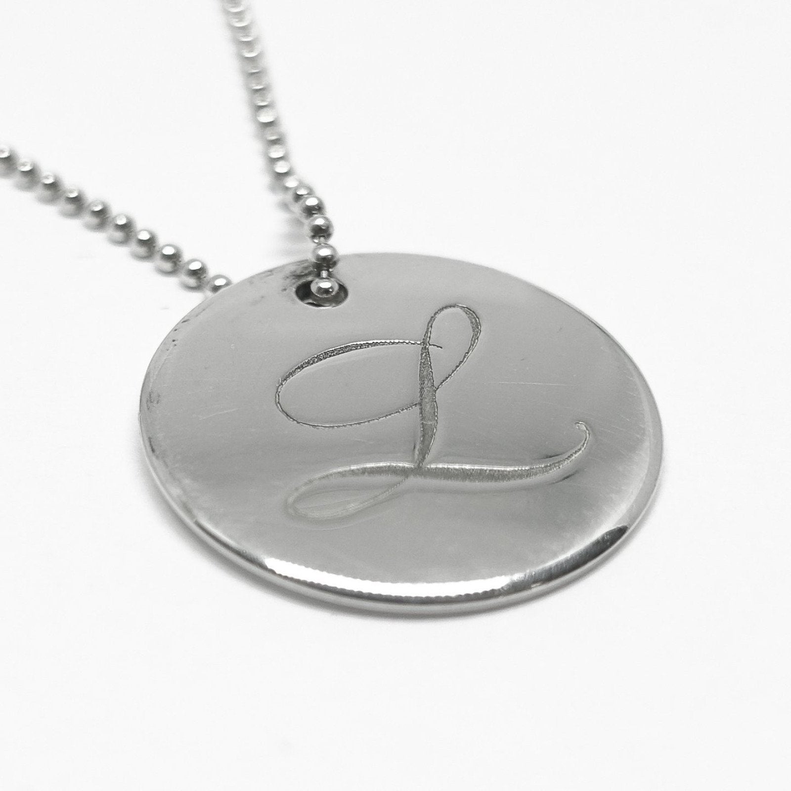 Tiffany & Co. Notes Letter 'L' Disc Charm Pendant Necklace