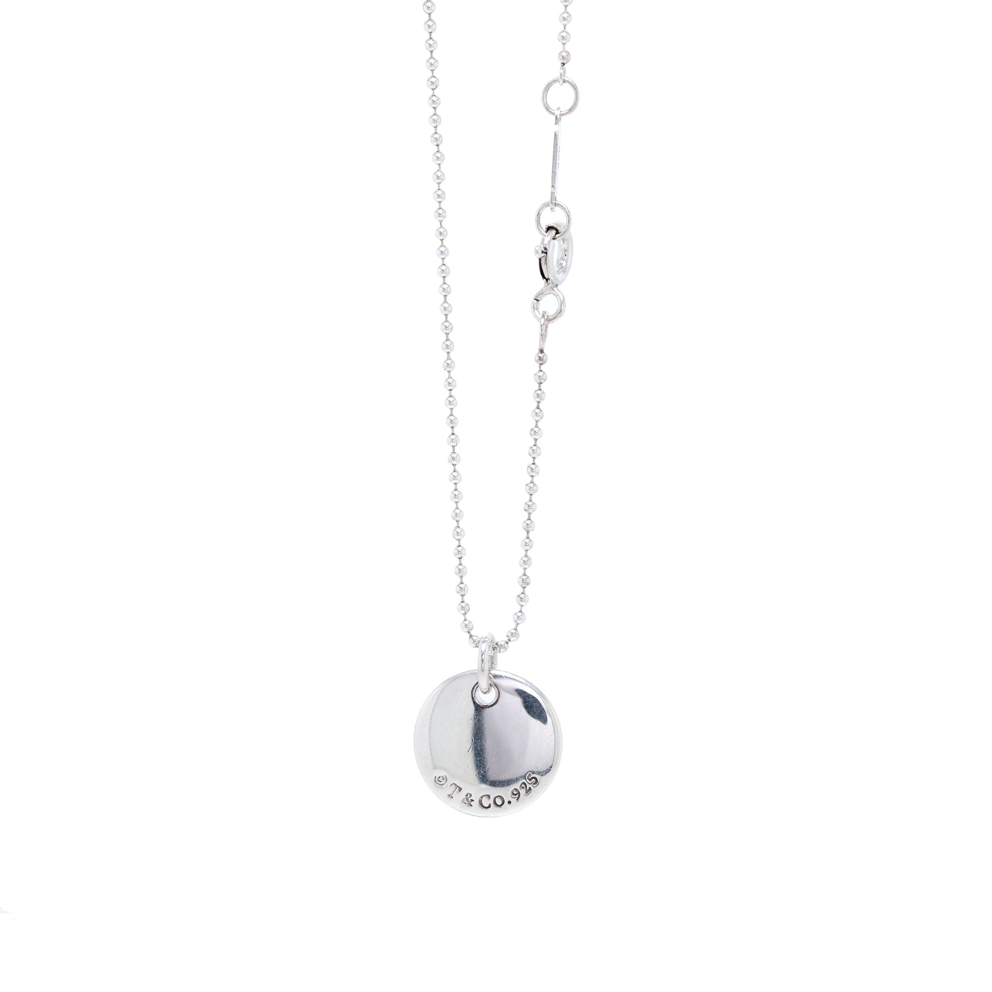 Tiffany & Co. Notes Letter 'M' Disc Charm Pendant Necklace