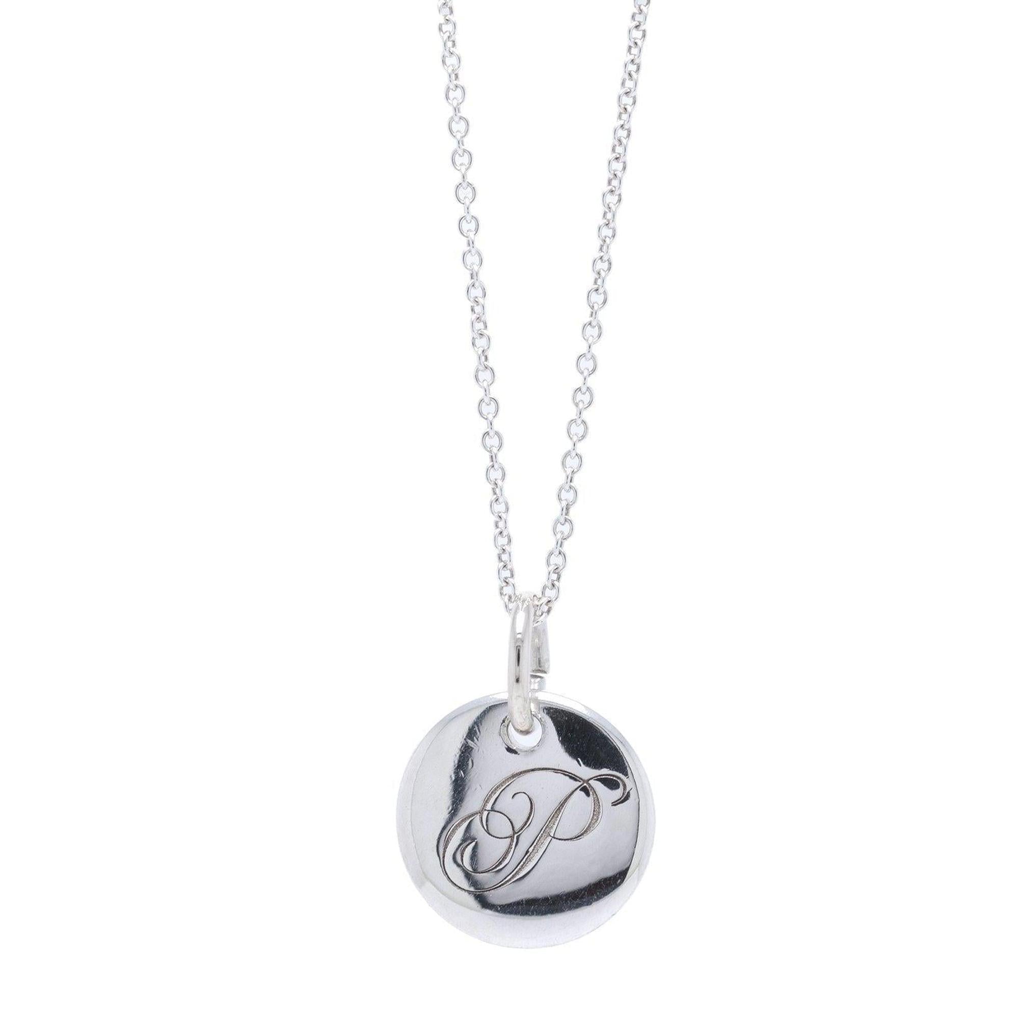 Tiffany & Co. Notes Letter 'P' Disc Charm Pendant Necklace