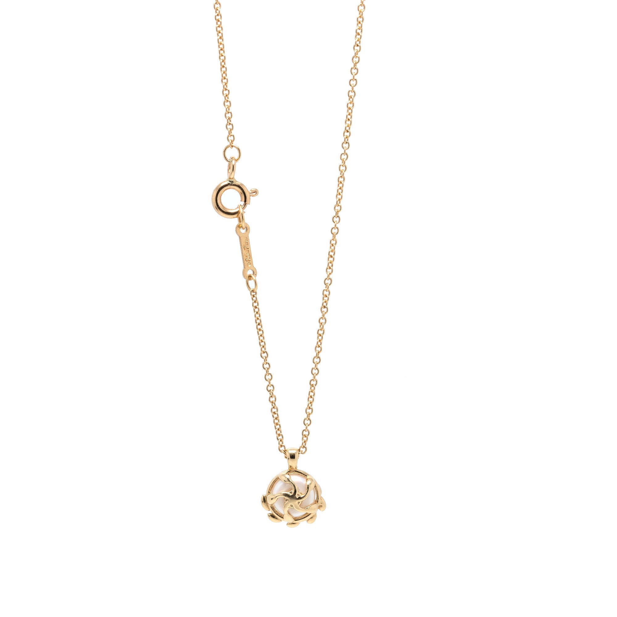 Tiffany & Co. Paloma Picasso 18k Gold Olive Leaf Pearl Pendant Necklace