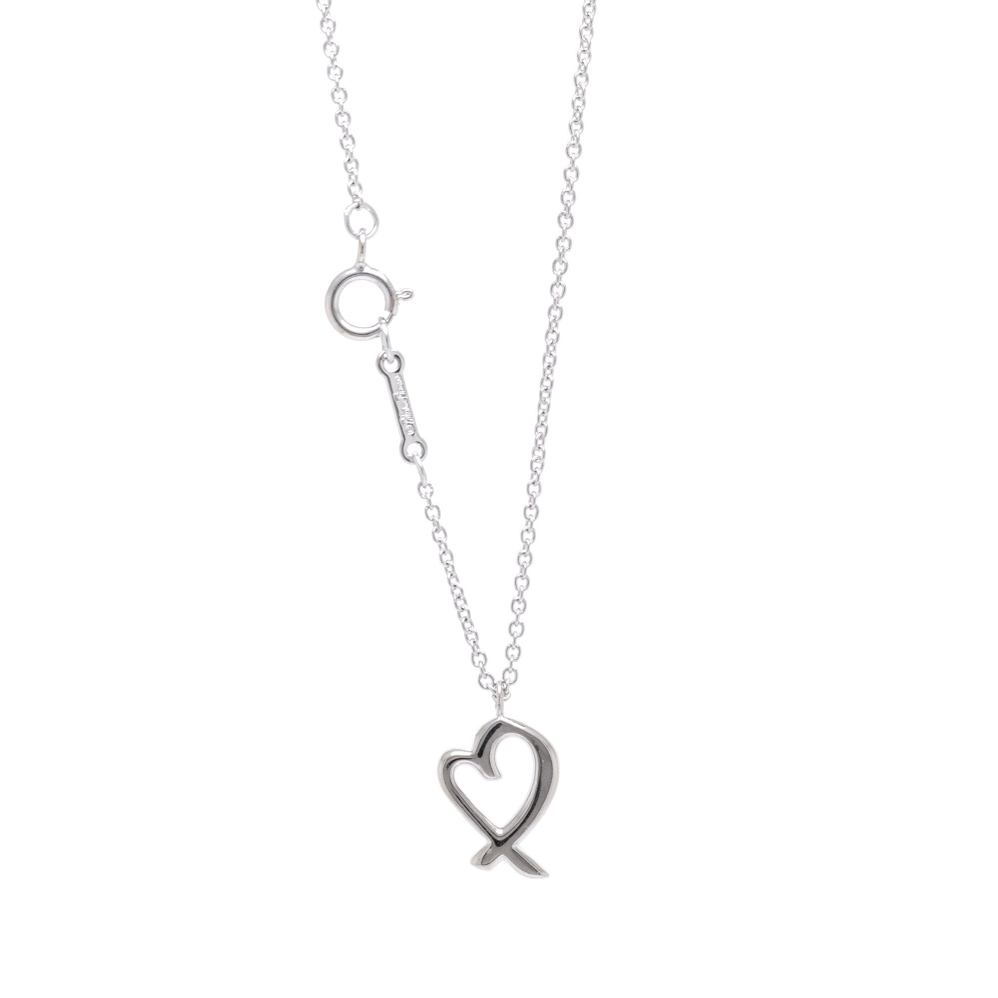 Tiffany & Co. Paloma Picasso 18k White Gold Diamond Mini Loving Heart Pendant Necklace