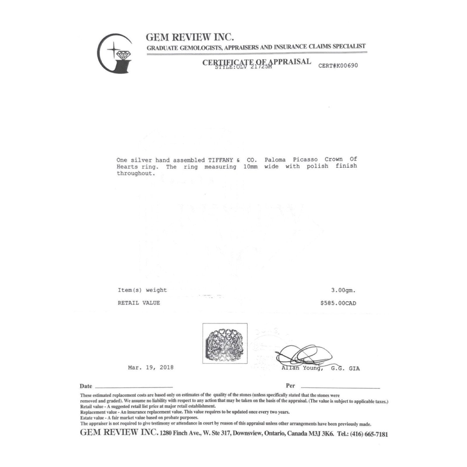 Tiffany & Co. Paloma Picasso Crown Of Hearts Ring in Sterling Silver