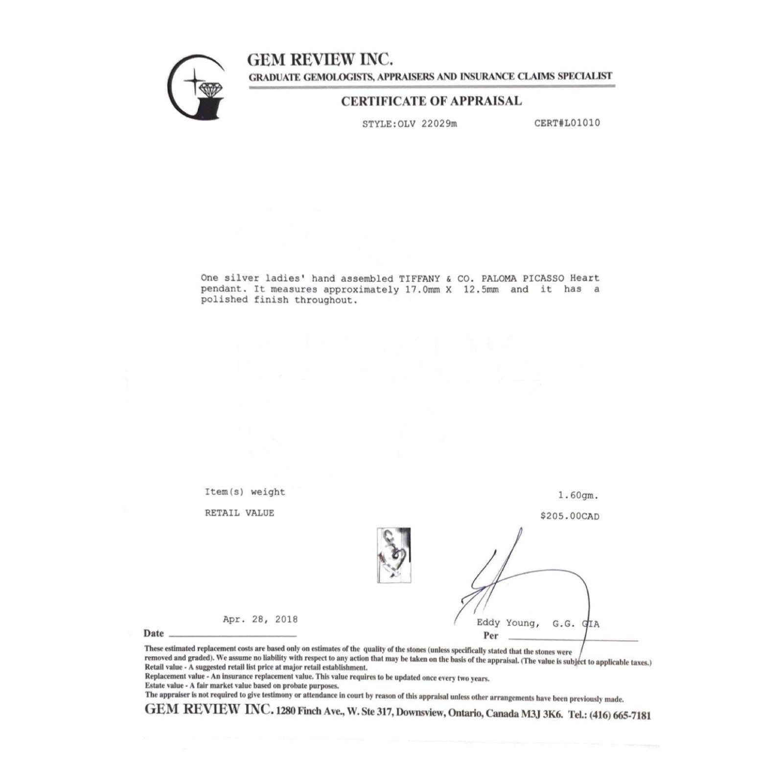 Tiffany & Co. Paloma Picasso Loving Heart Charm