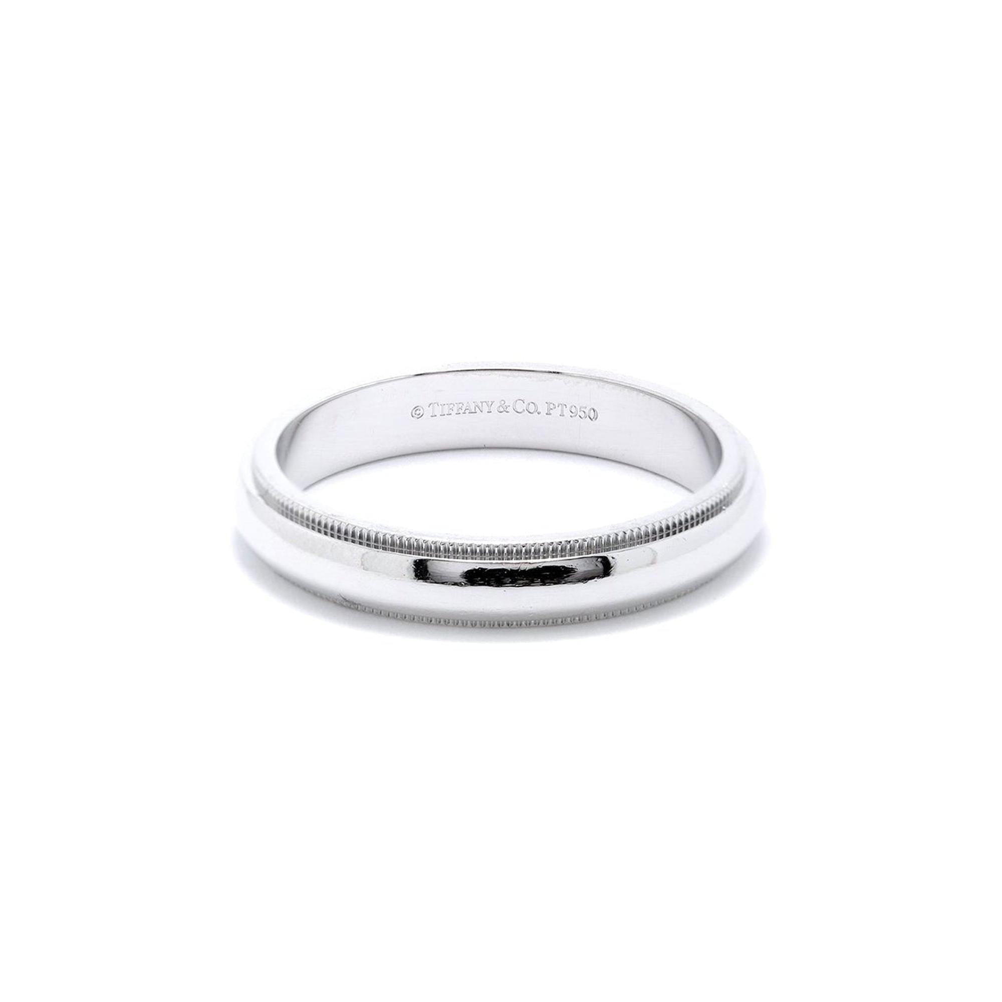 Tiffany & Co. Platinum Classic Milgrain Wedding Band Ring w/ Box