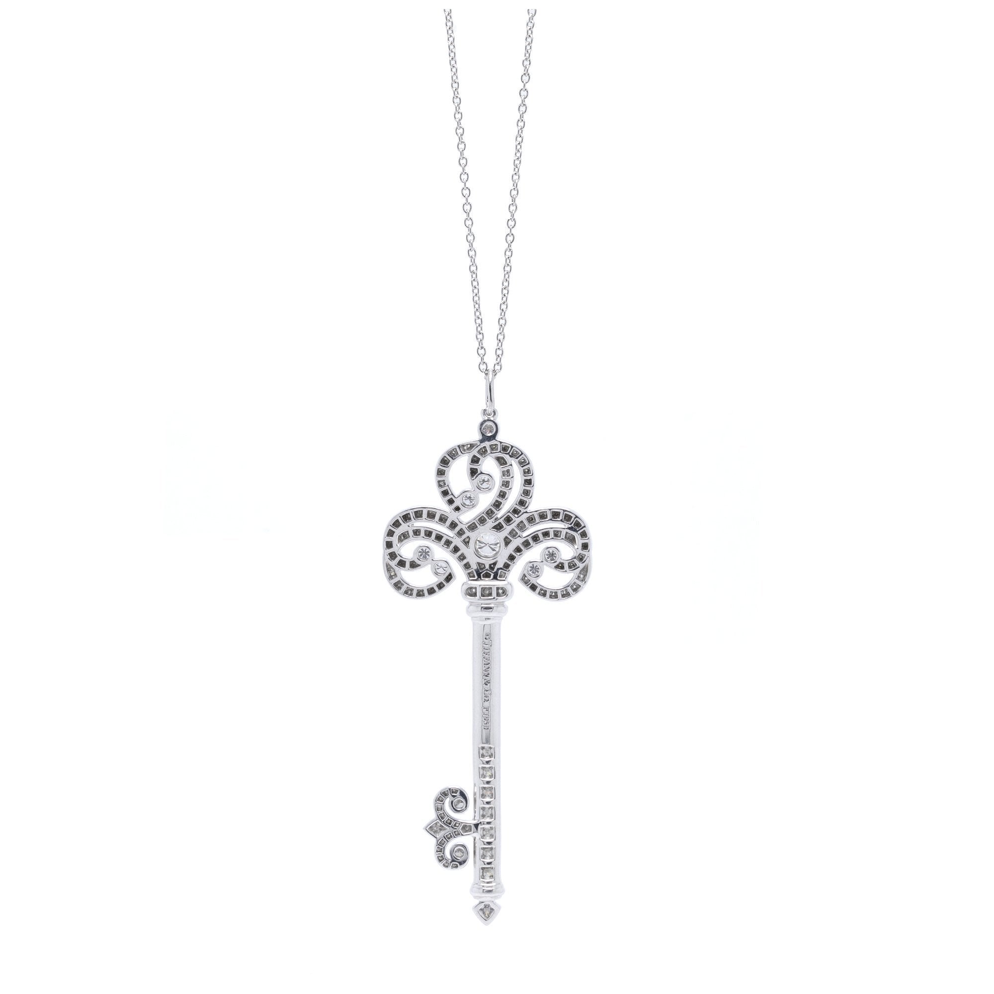Tiffany & Co. Platinum & Diamond Enchant Heart Key Pendant Necklace