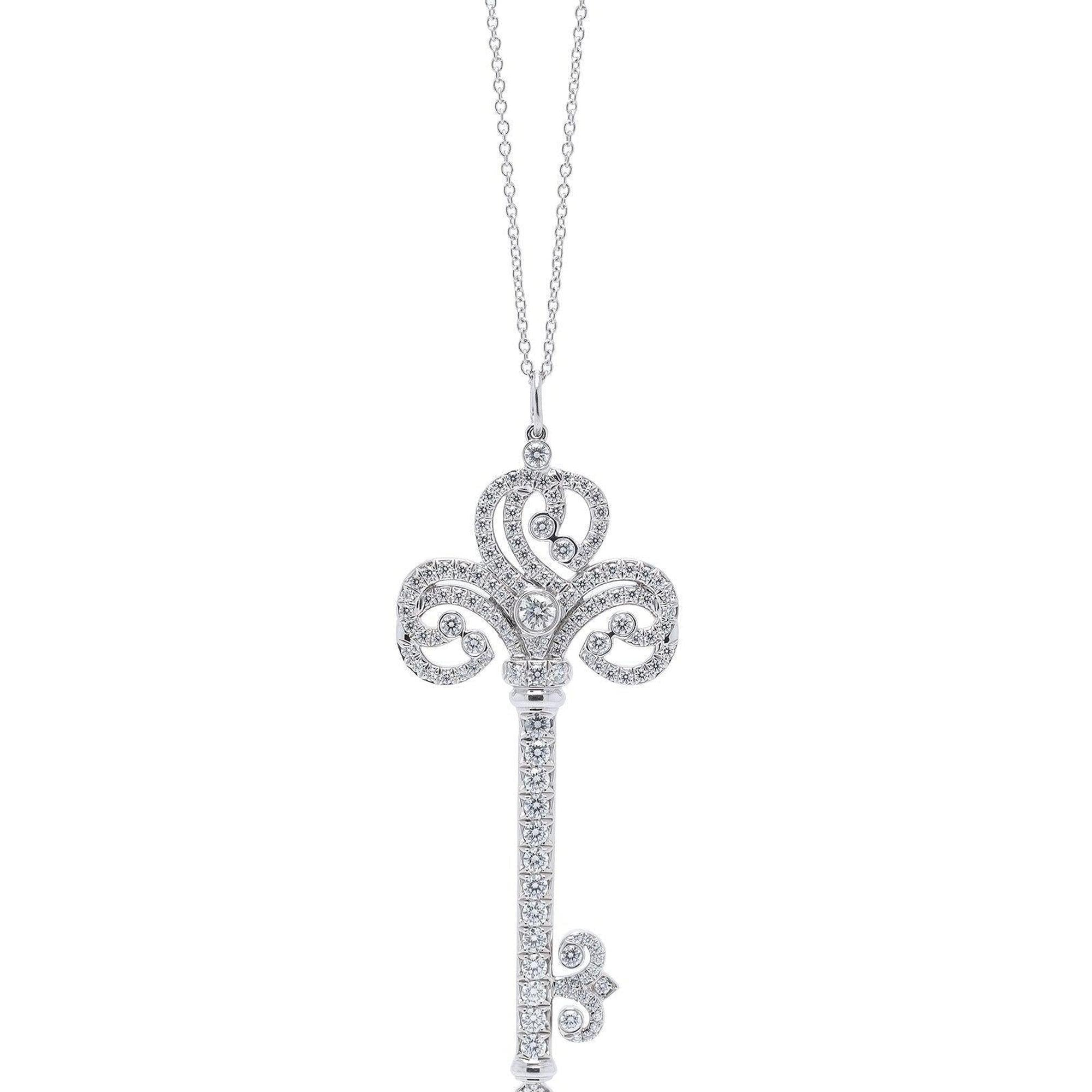Tiffany & Co. Platinum & Diamond Enchant Heart Key Pendant Necklace