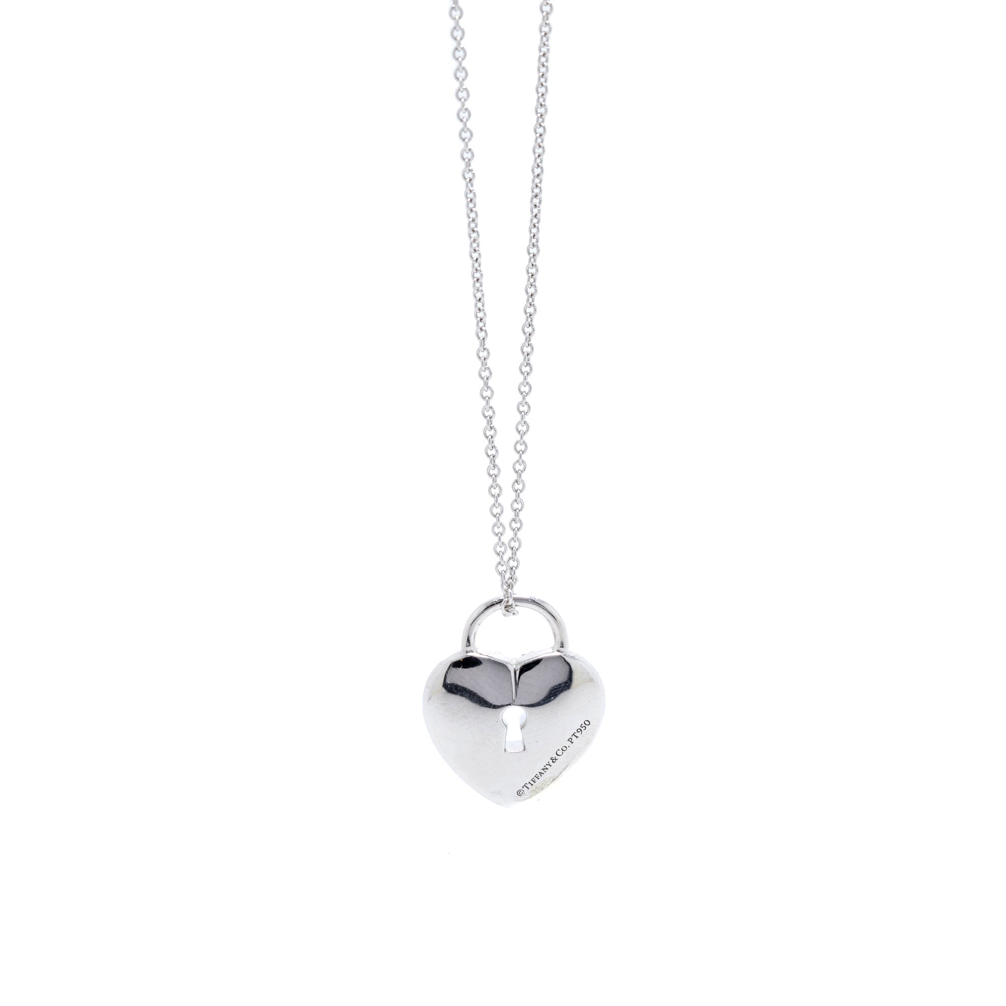 Tiffany & Co. Platinum Diamond Heart Lock Pendant Necklace
