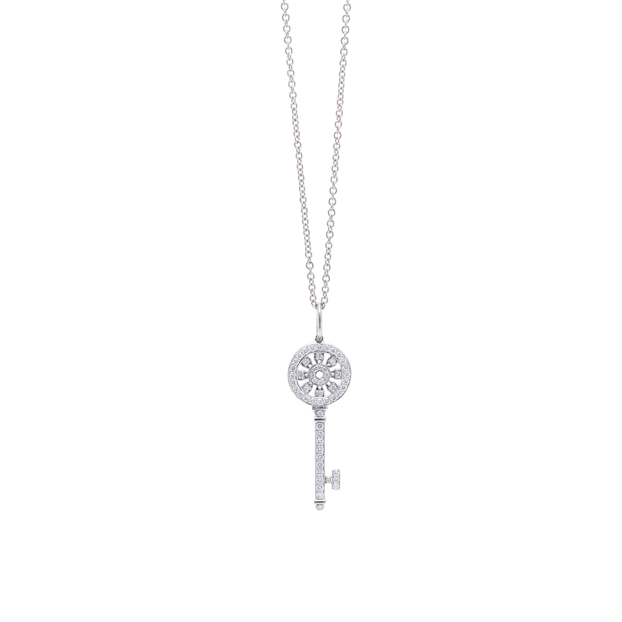 Tiffany & Co. Platinum Diamond Mini Petals Key Pendant Necklace