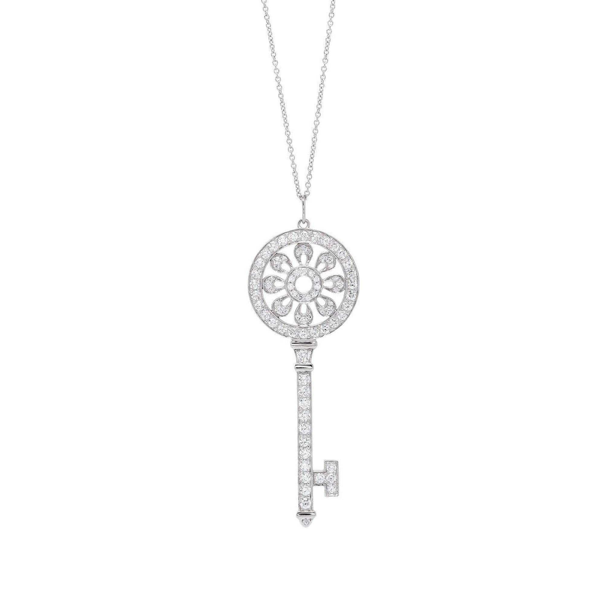 Tiffany & Co. Platinum & Diamond Petals Key Pendant Necklace