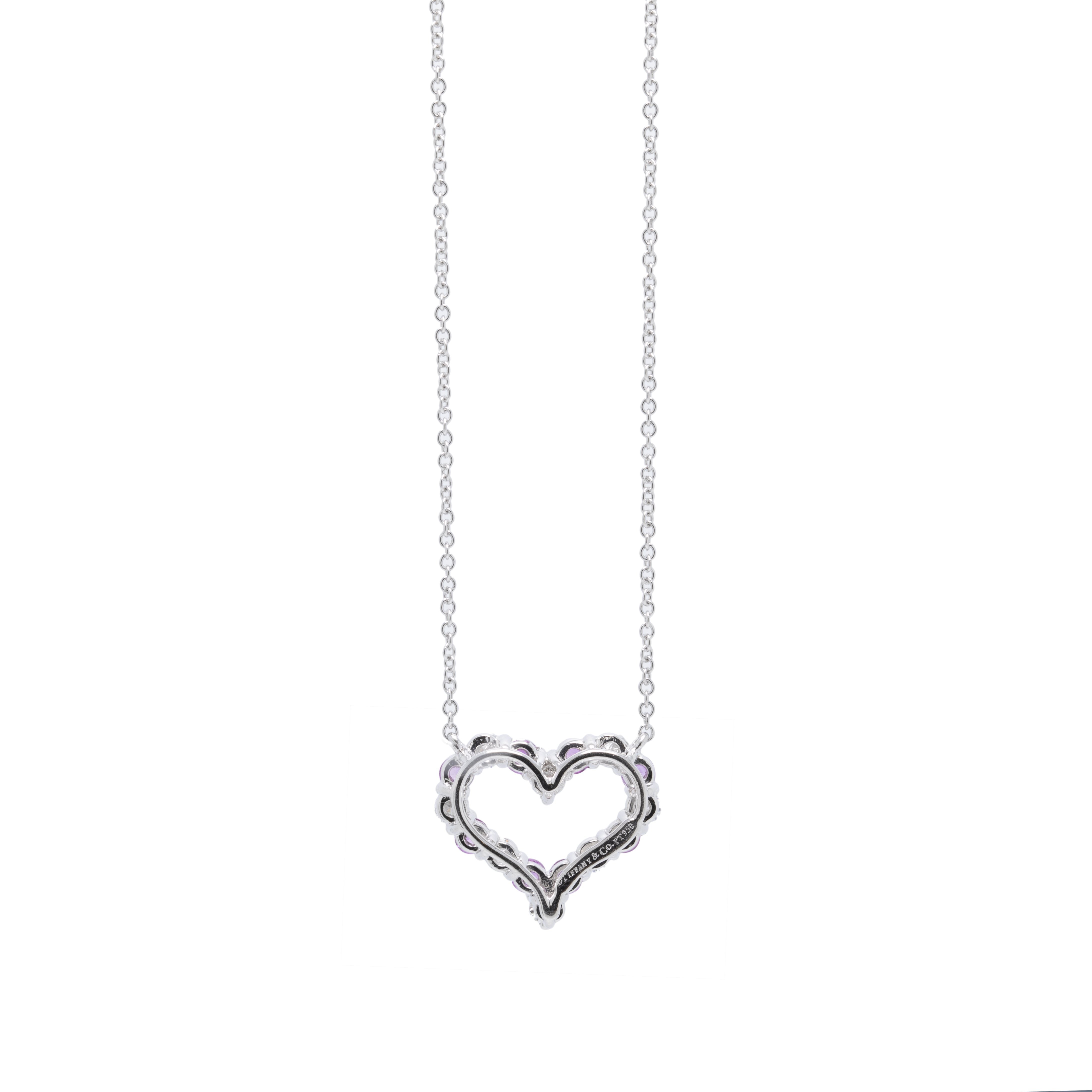 Tiffany & Co. Platinum Diamond and Pink Sapphire Hearts Pendant Necklace
