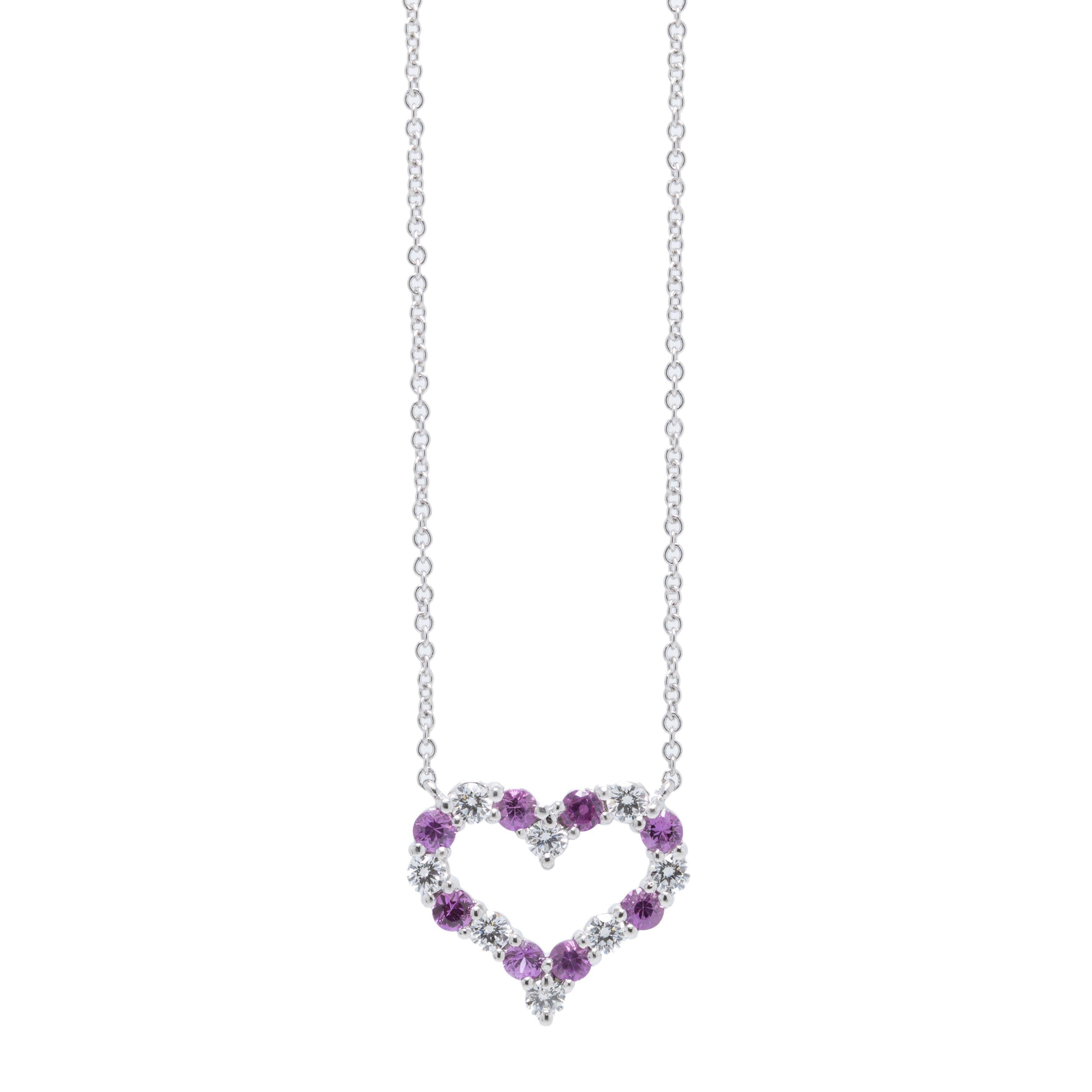 TIFFANY & Co. 18K White Gold Etoile Five Pink Sapphires Heart Pendant  Necklace | eBay