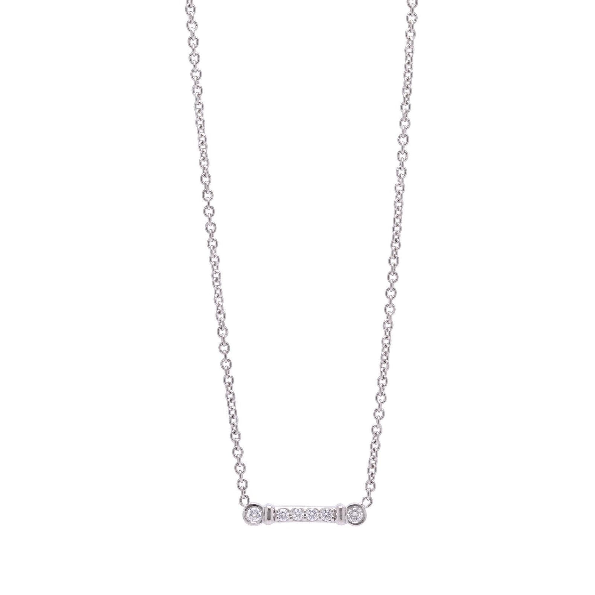 Tiffany & Co. Platinum Fleur de Lis Diamond Key Bar Pendant Necklace