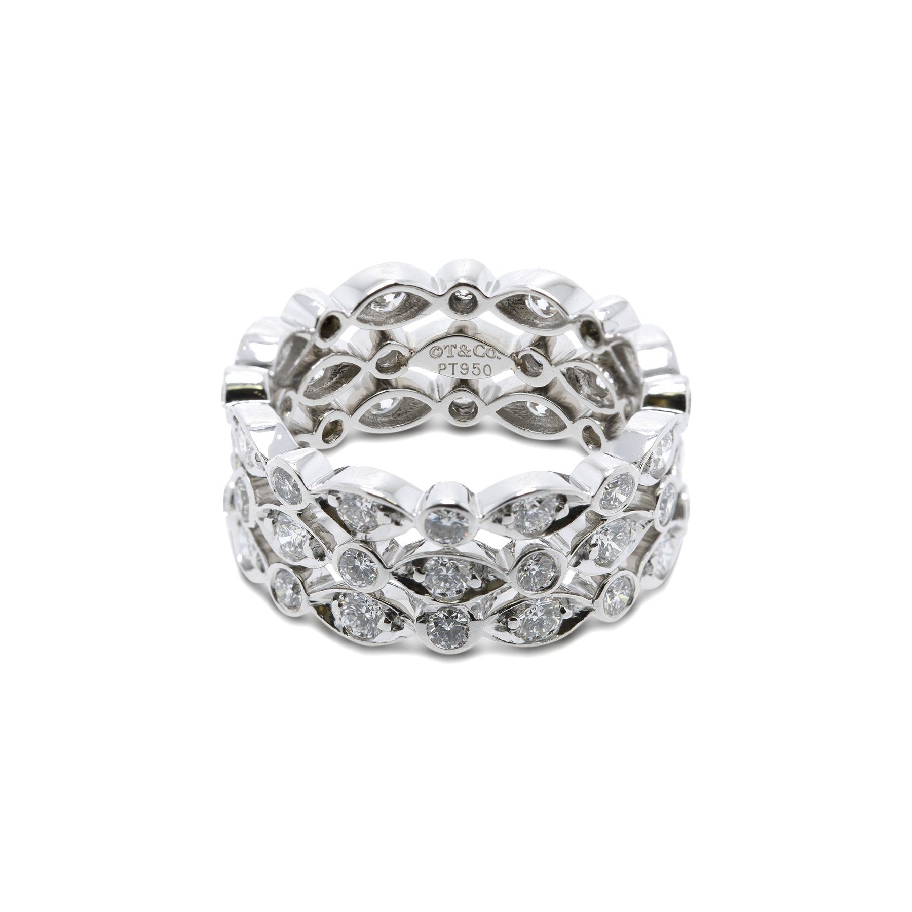 Tiffany & Co. Platinum Three Row Diamond Jazz Ring