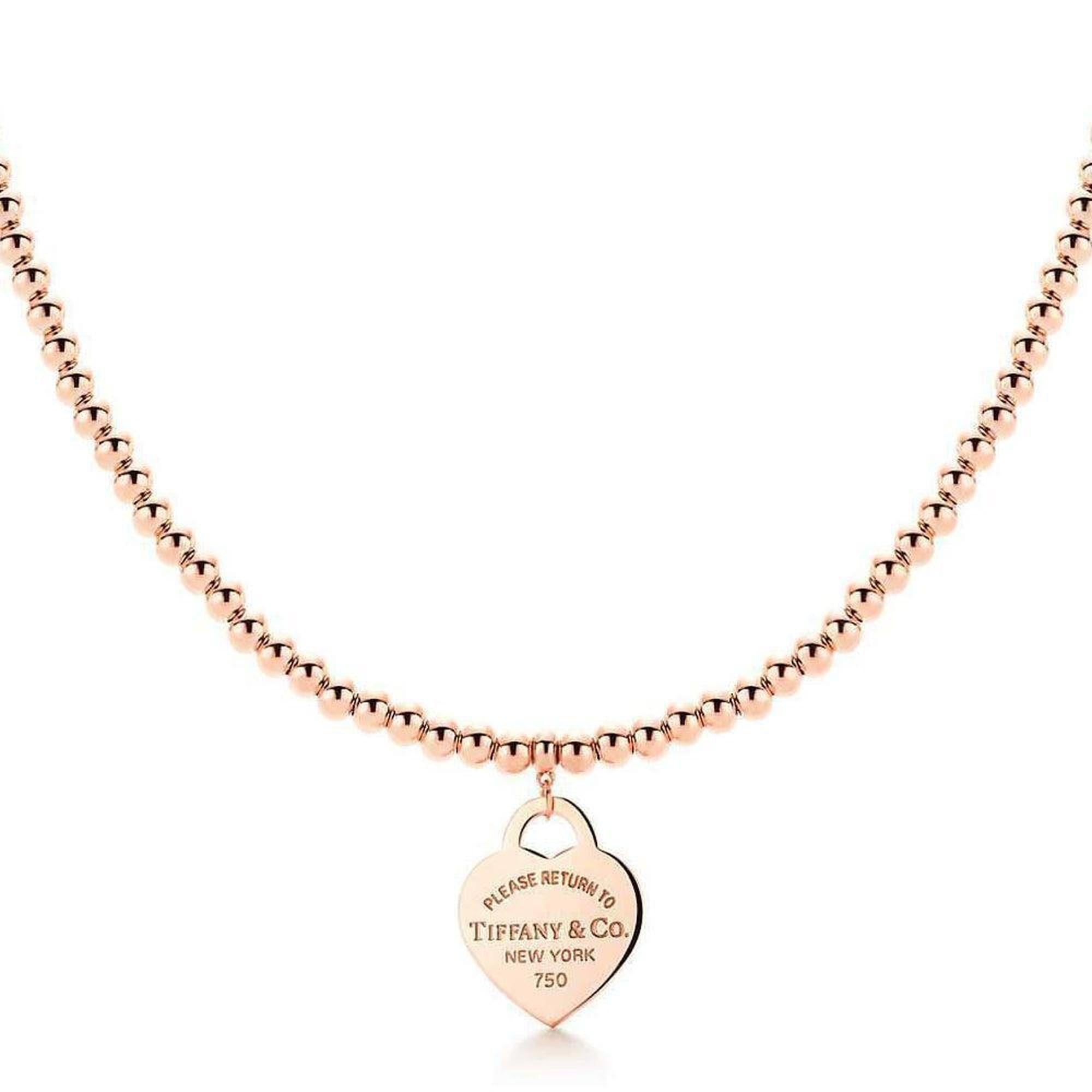 Tiffany & Co. Return To Tiffany Gold Heart Tag Pendant Bead Necklace